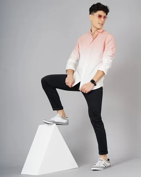 Men Orange Ombre Dyed Shirt - Image 5