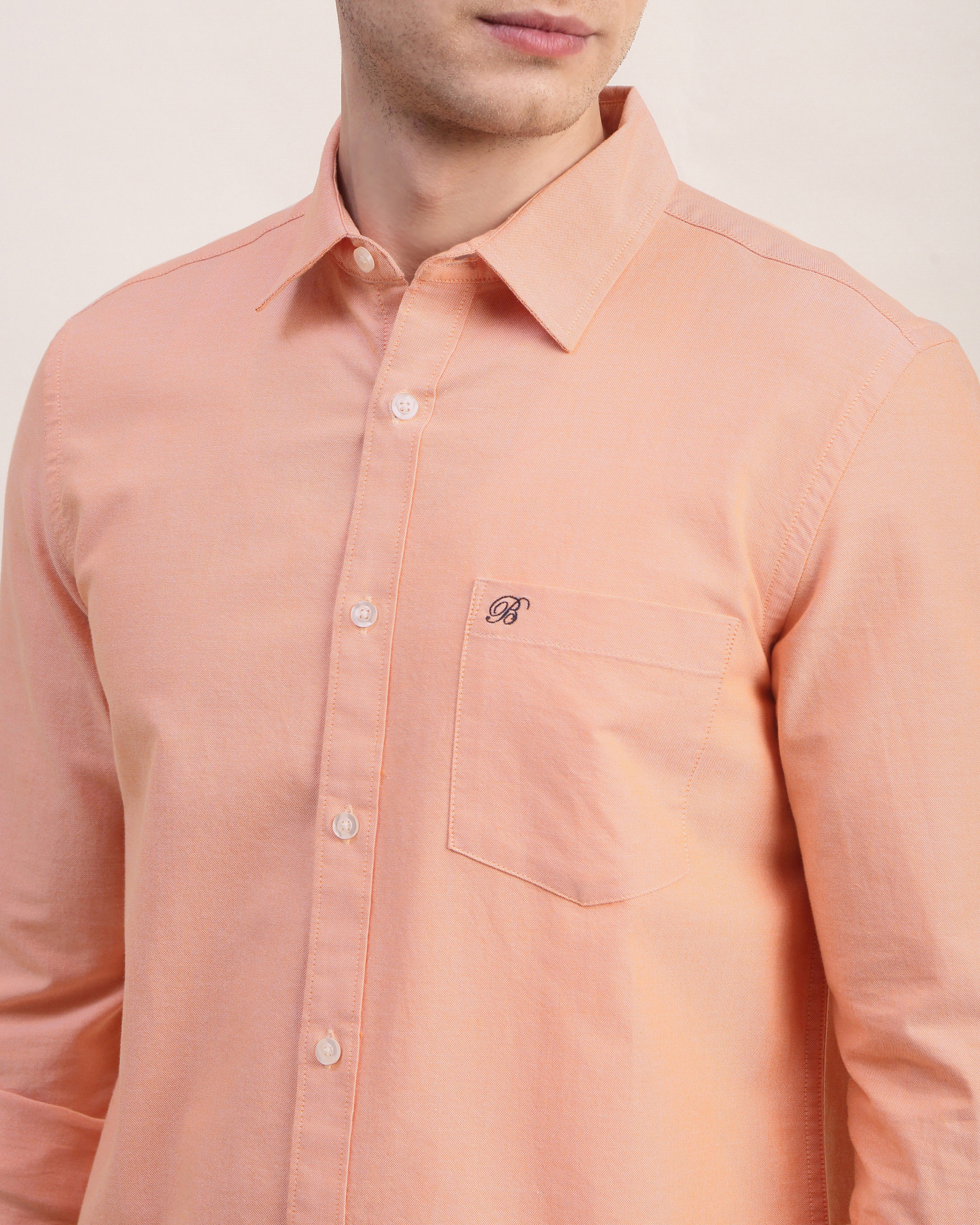 Men Orange Oxford Shirt - Image 3