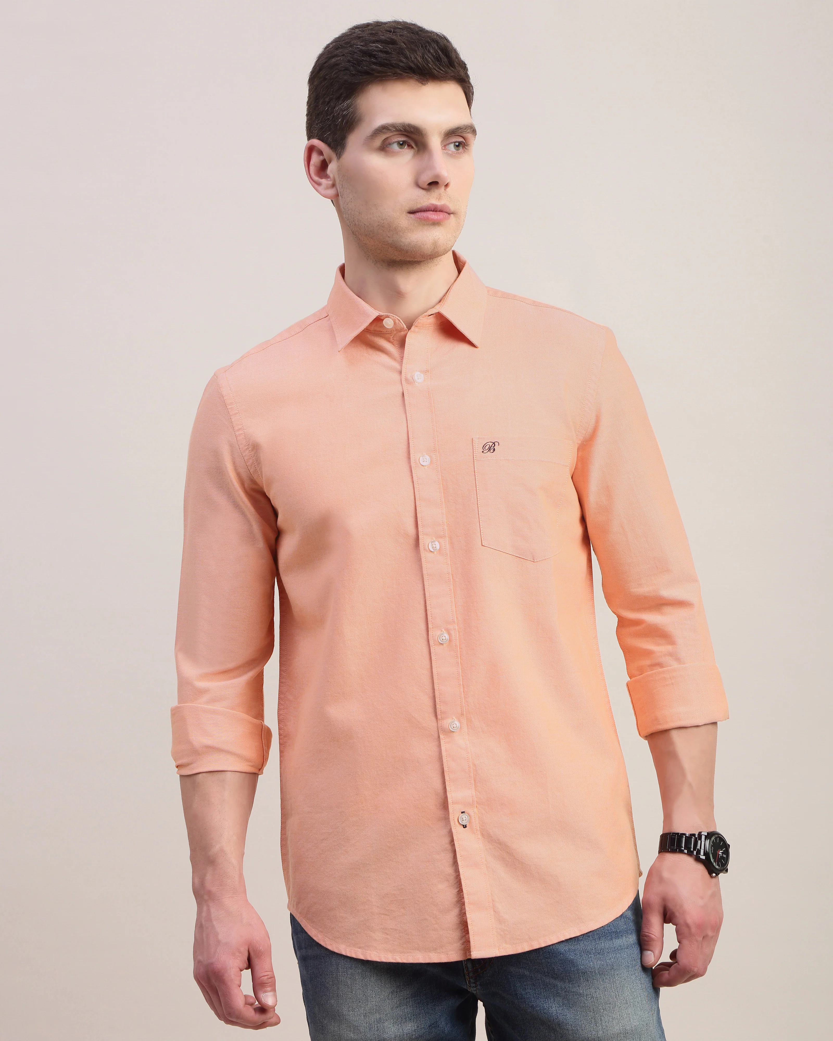 Men Orange Oxford Shirt - Image 5