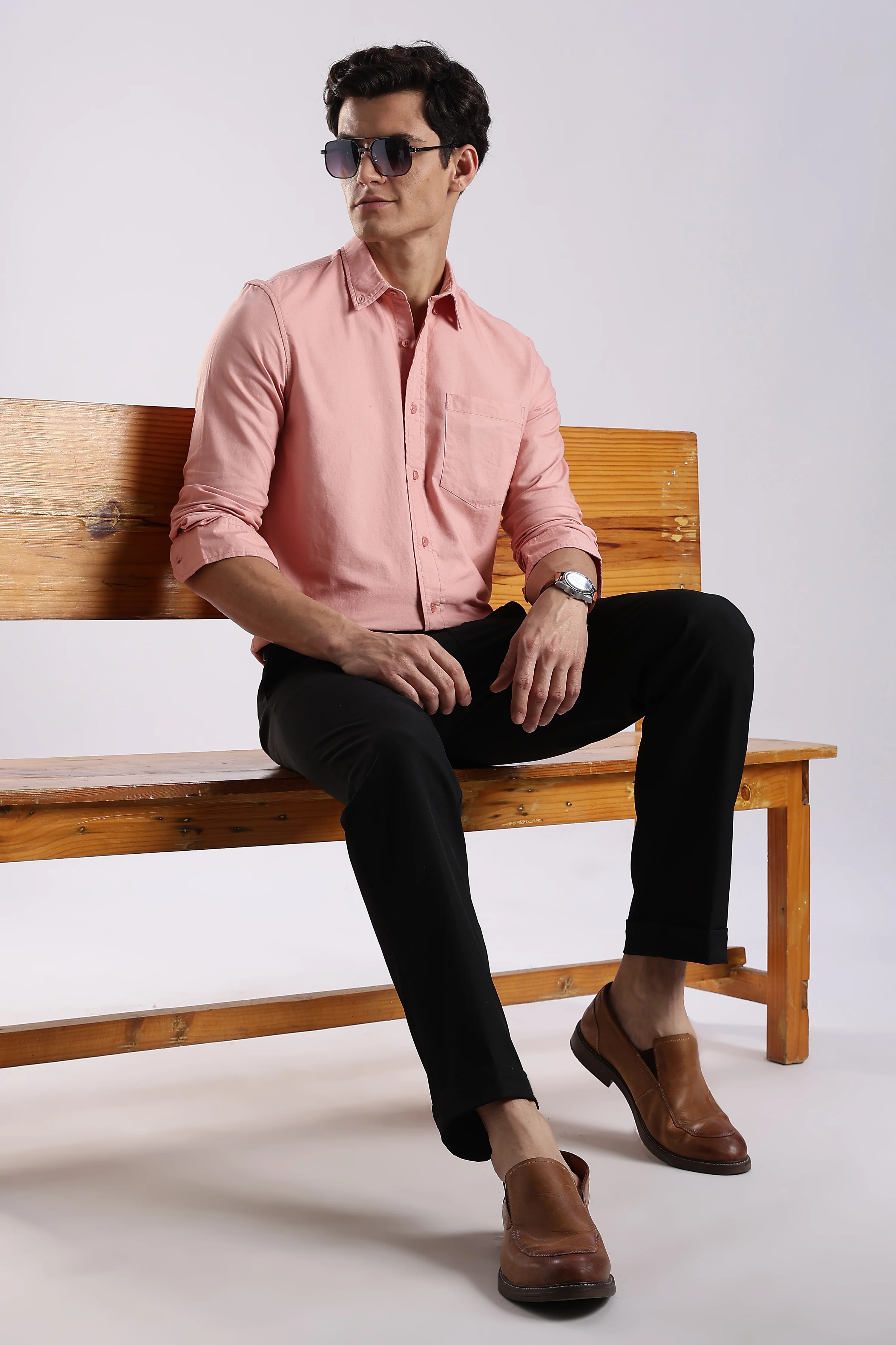 Men Orange Oxford Solid Shirt - Image 11