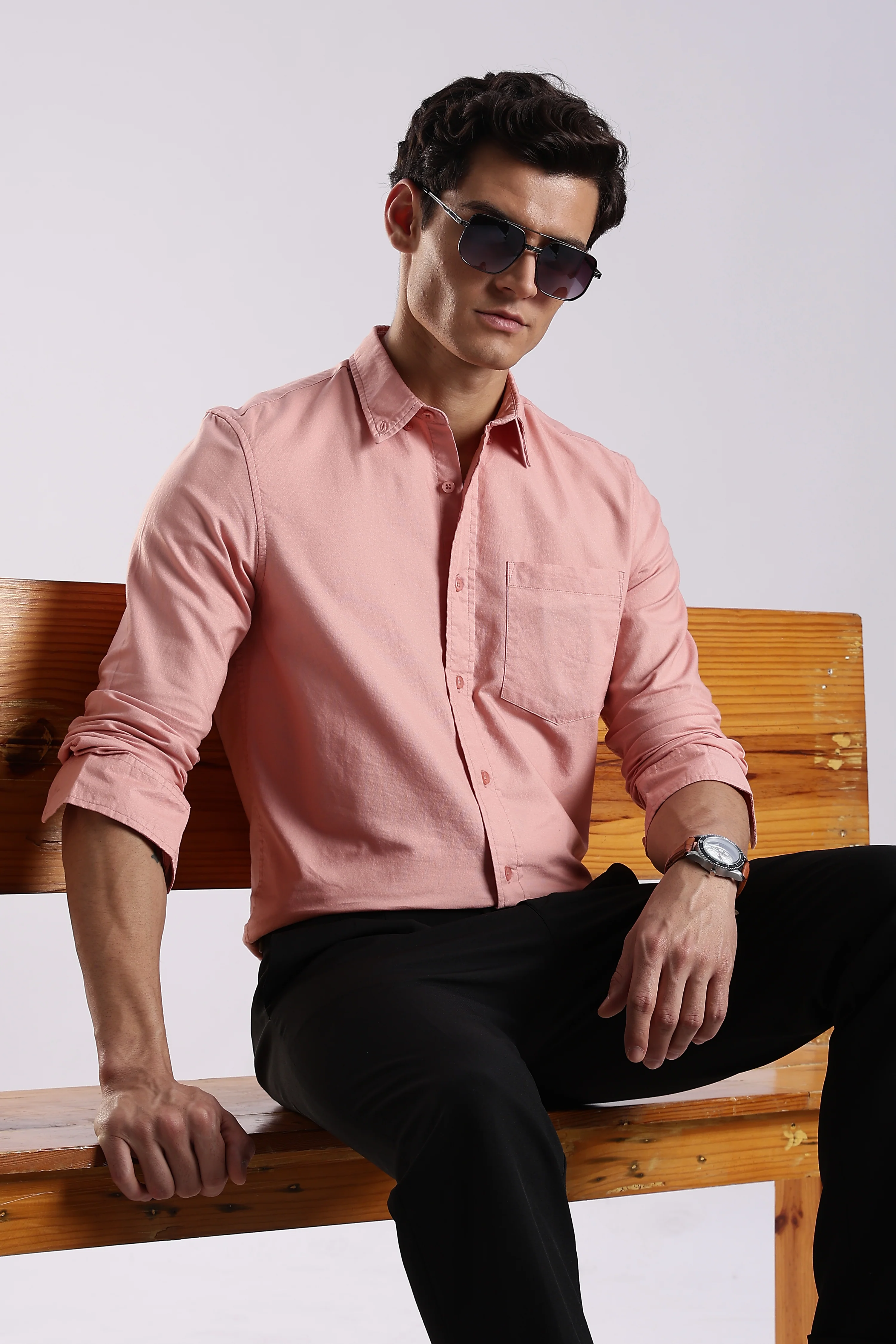 Men Orange Oxford Solid Shirt - Image 12