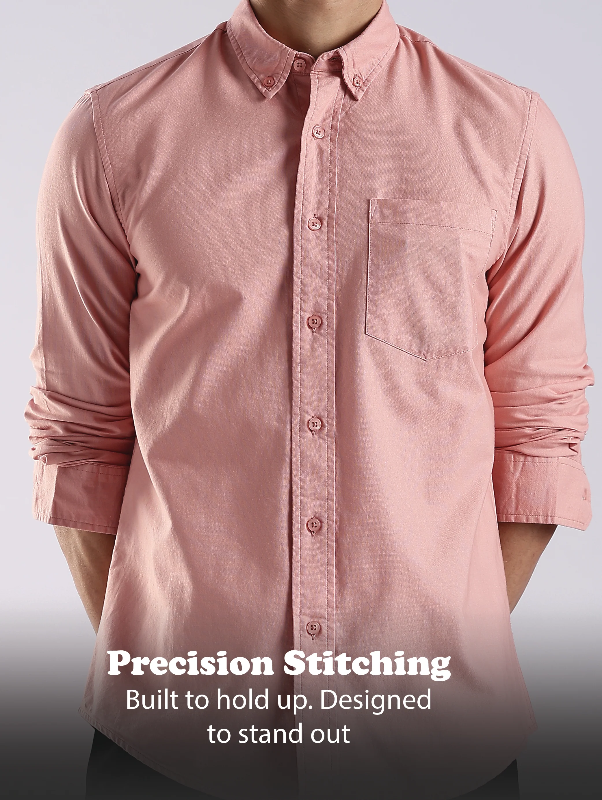 Men Orange Oxford Solid Shirt - Image 13