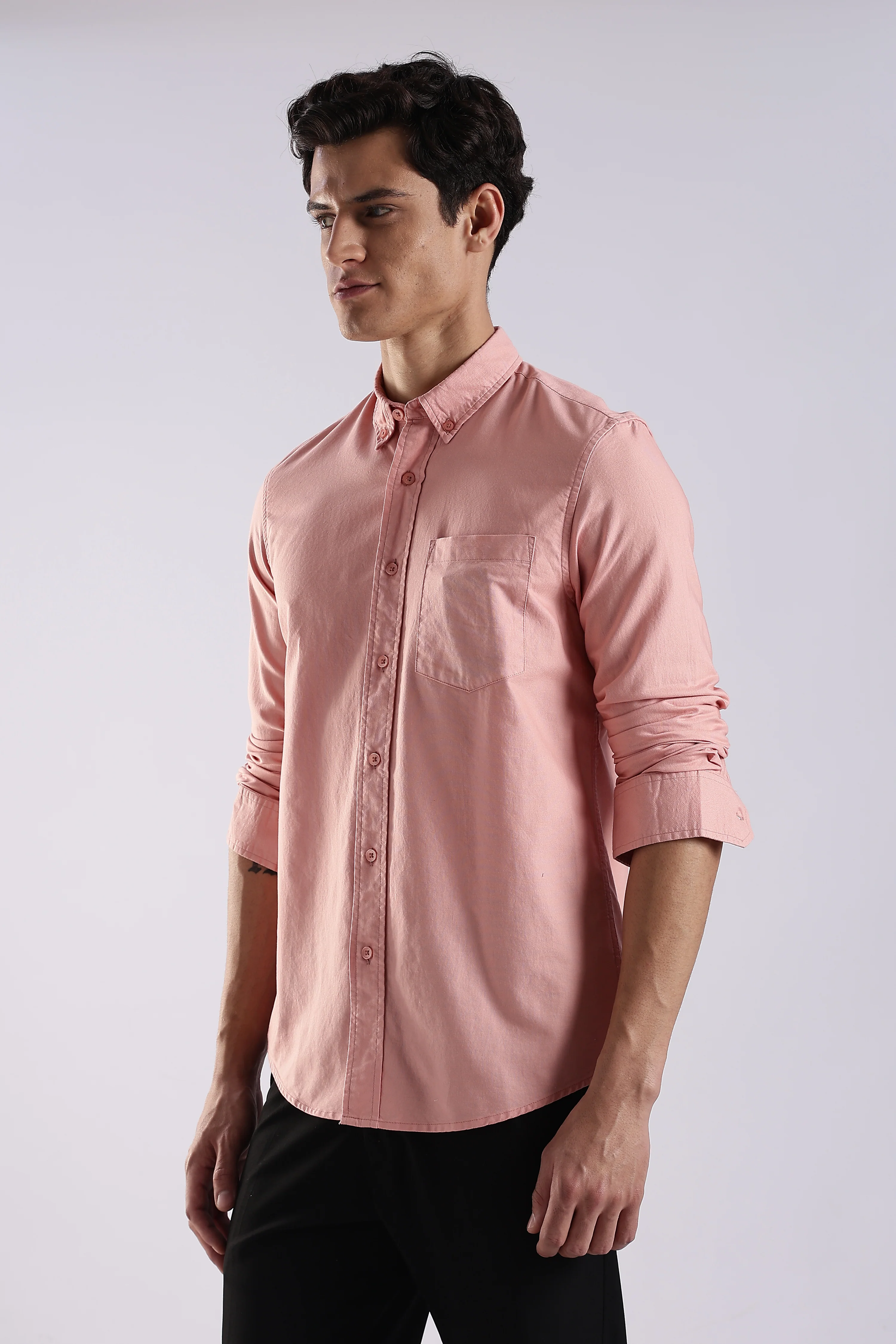 Men Orange Oxford Solid Shirt - Image 3