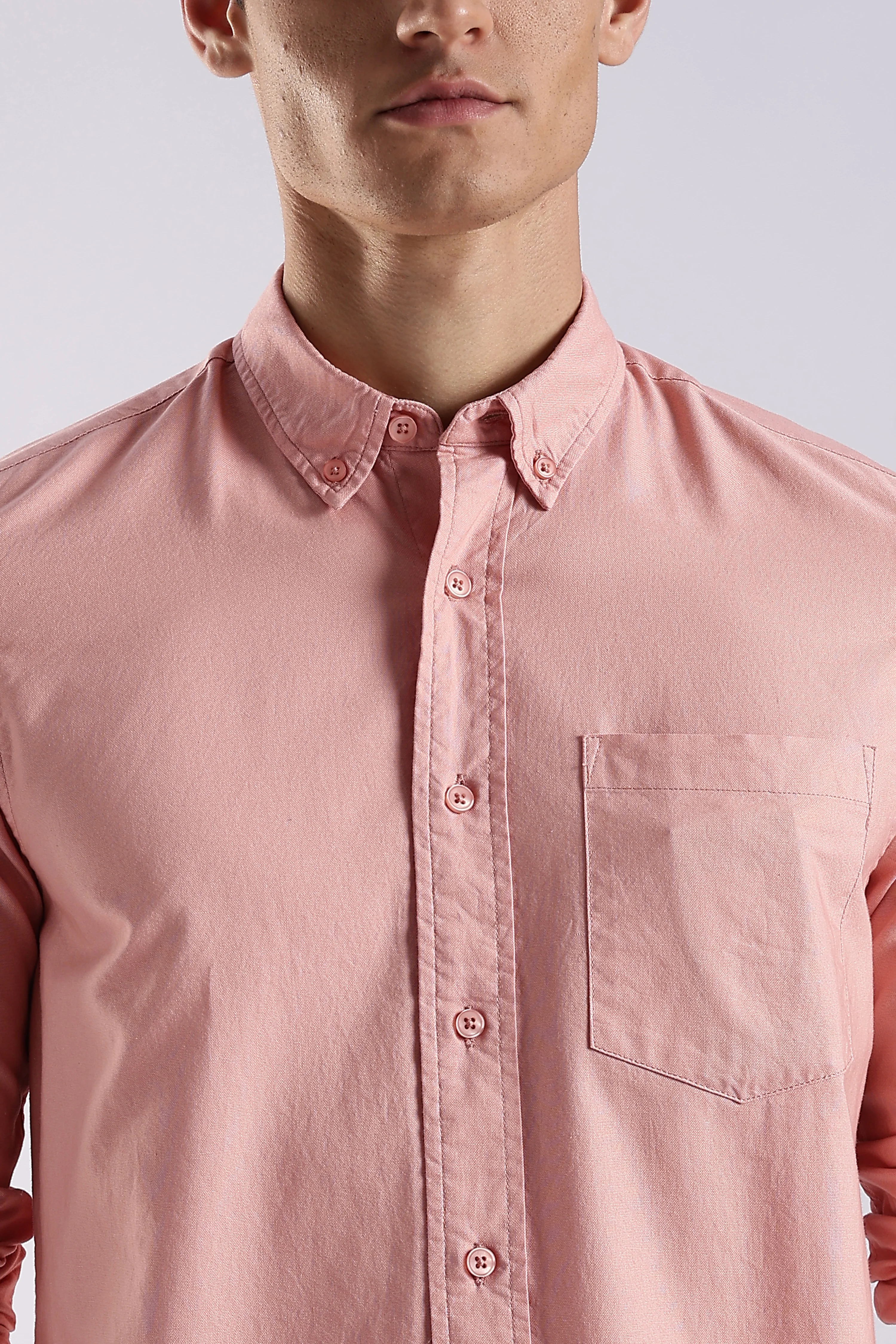 Men Orange Oxford Solid Shirt - Image 4