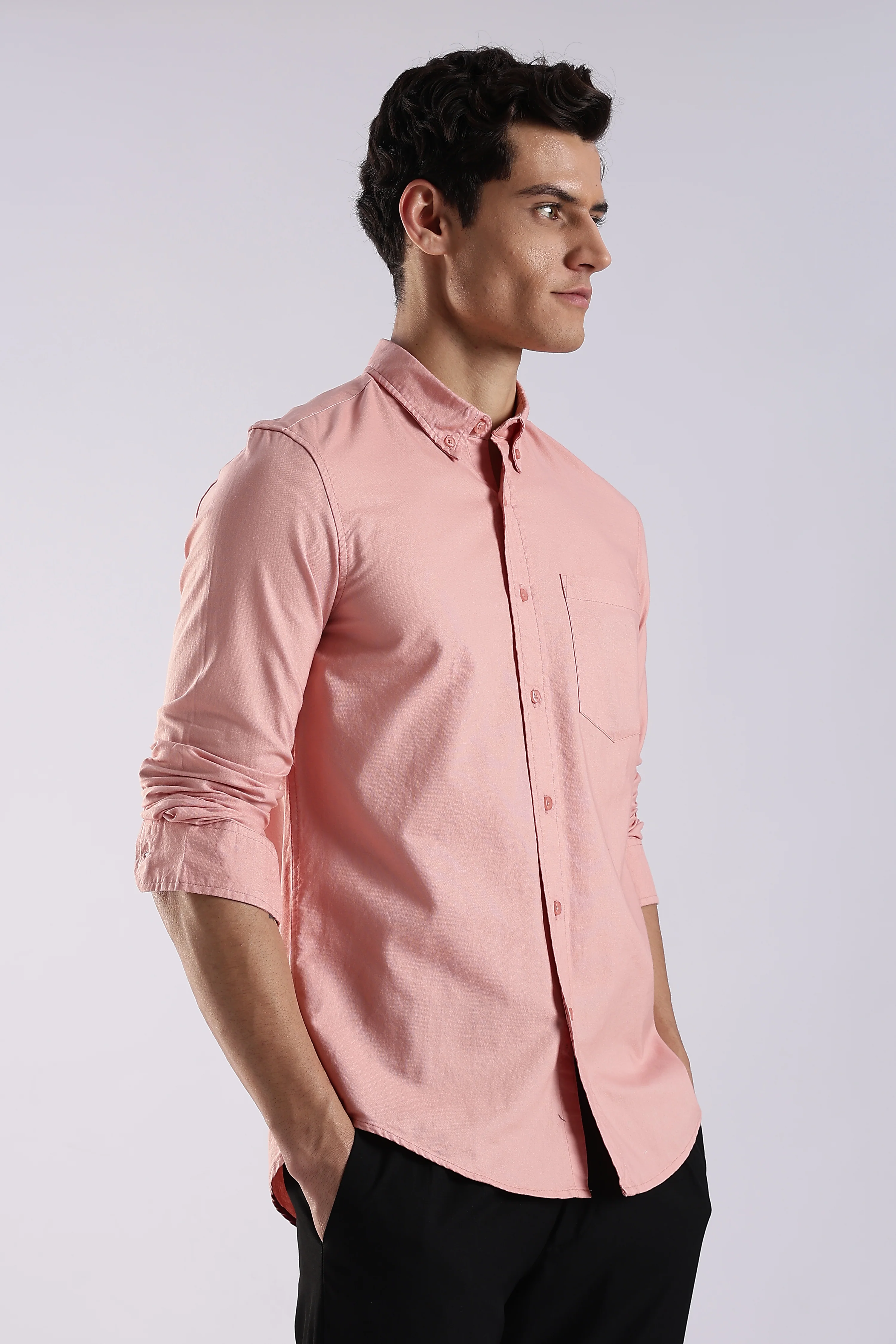 Men Orange Oxford Solid Shirt - Image 5
