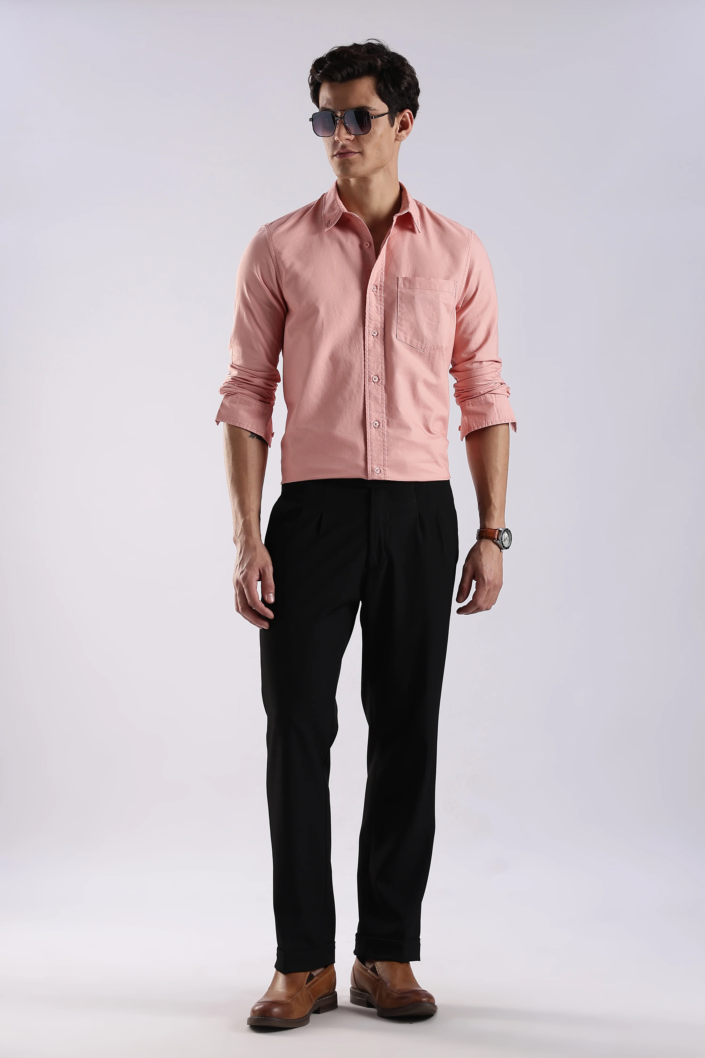 Men Orange Oxford Solid Shirt - Image 6