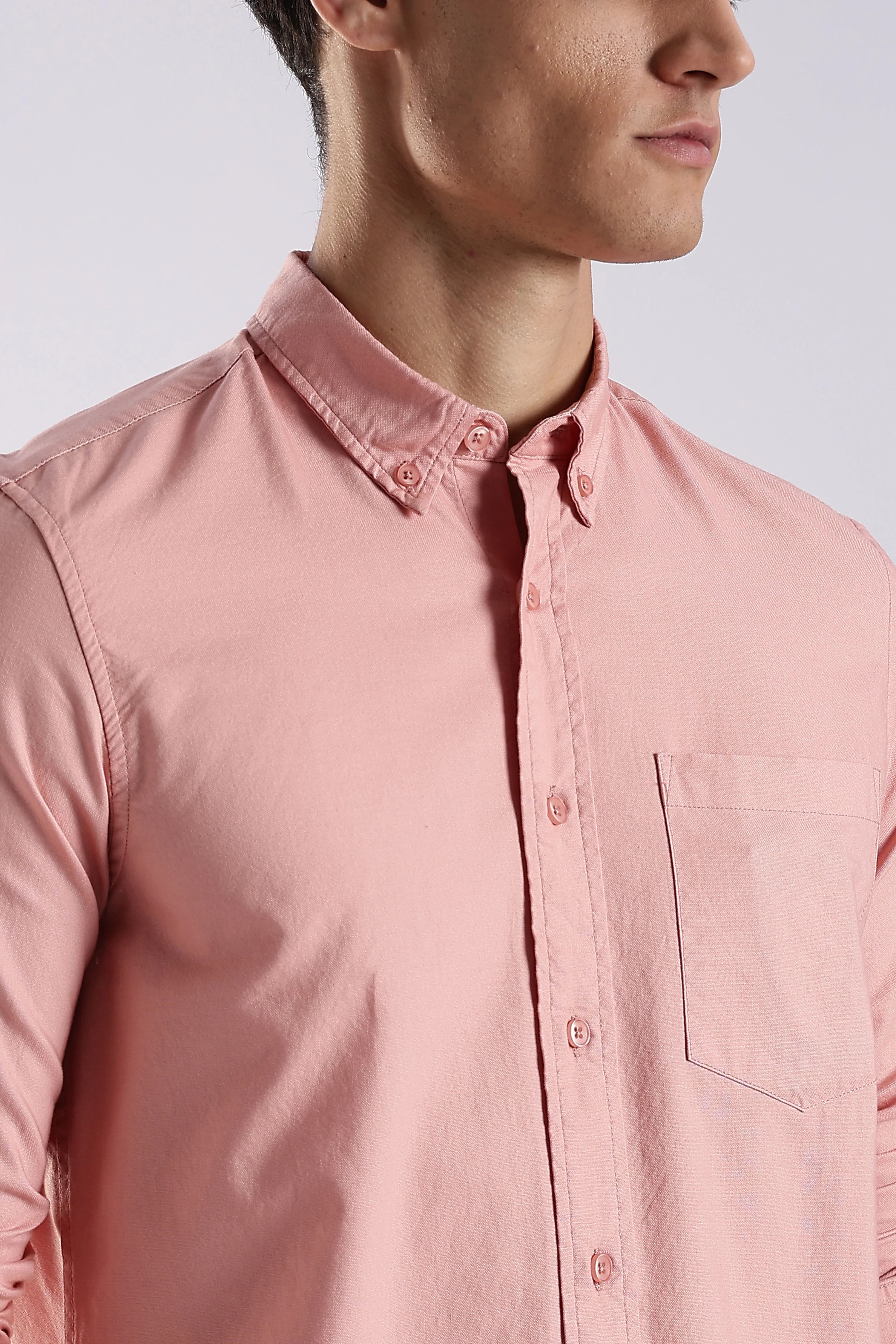 Men Orange Oxford Solid Shirt - Image 7