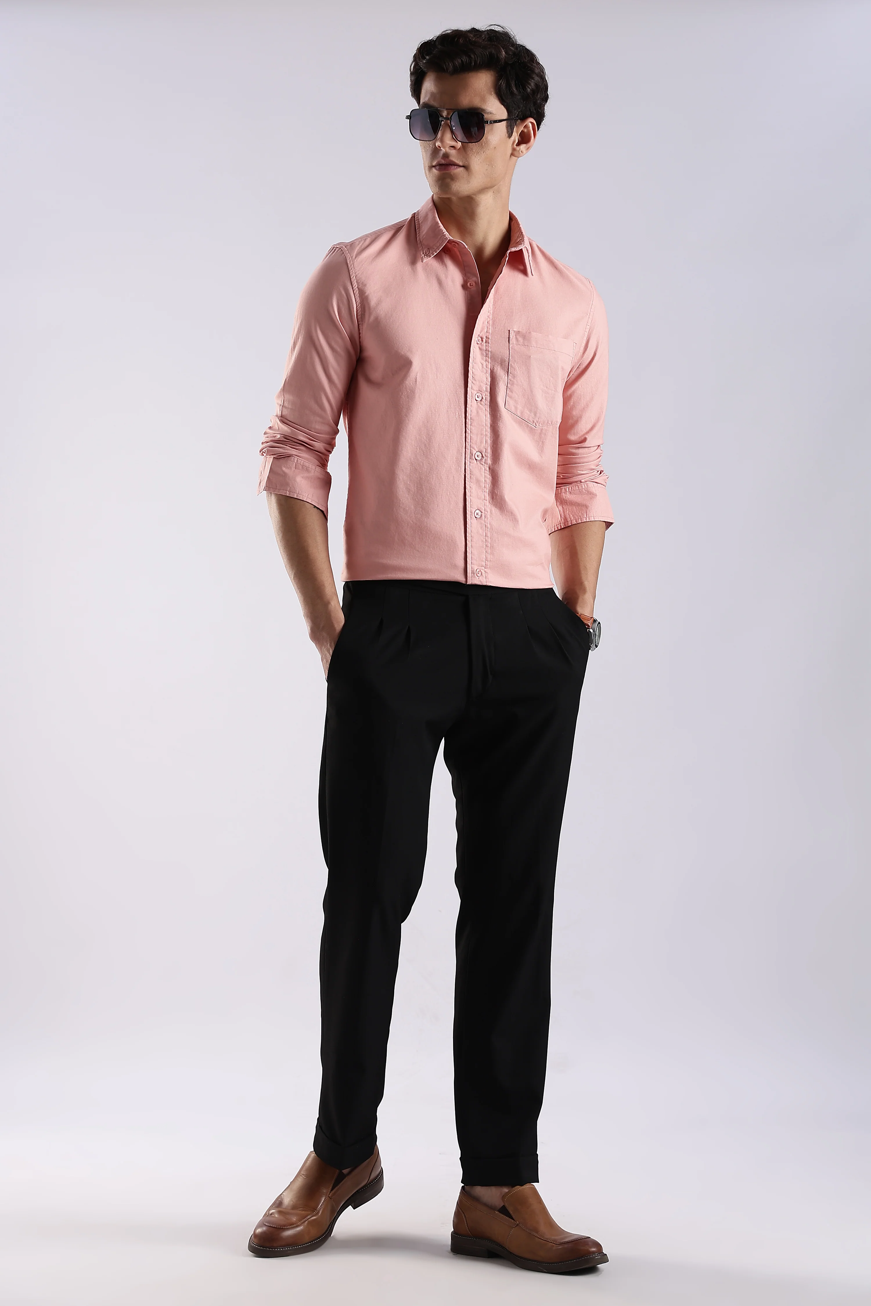Men Orange Oxford Solid Shirt - Image 9