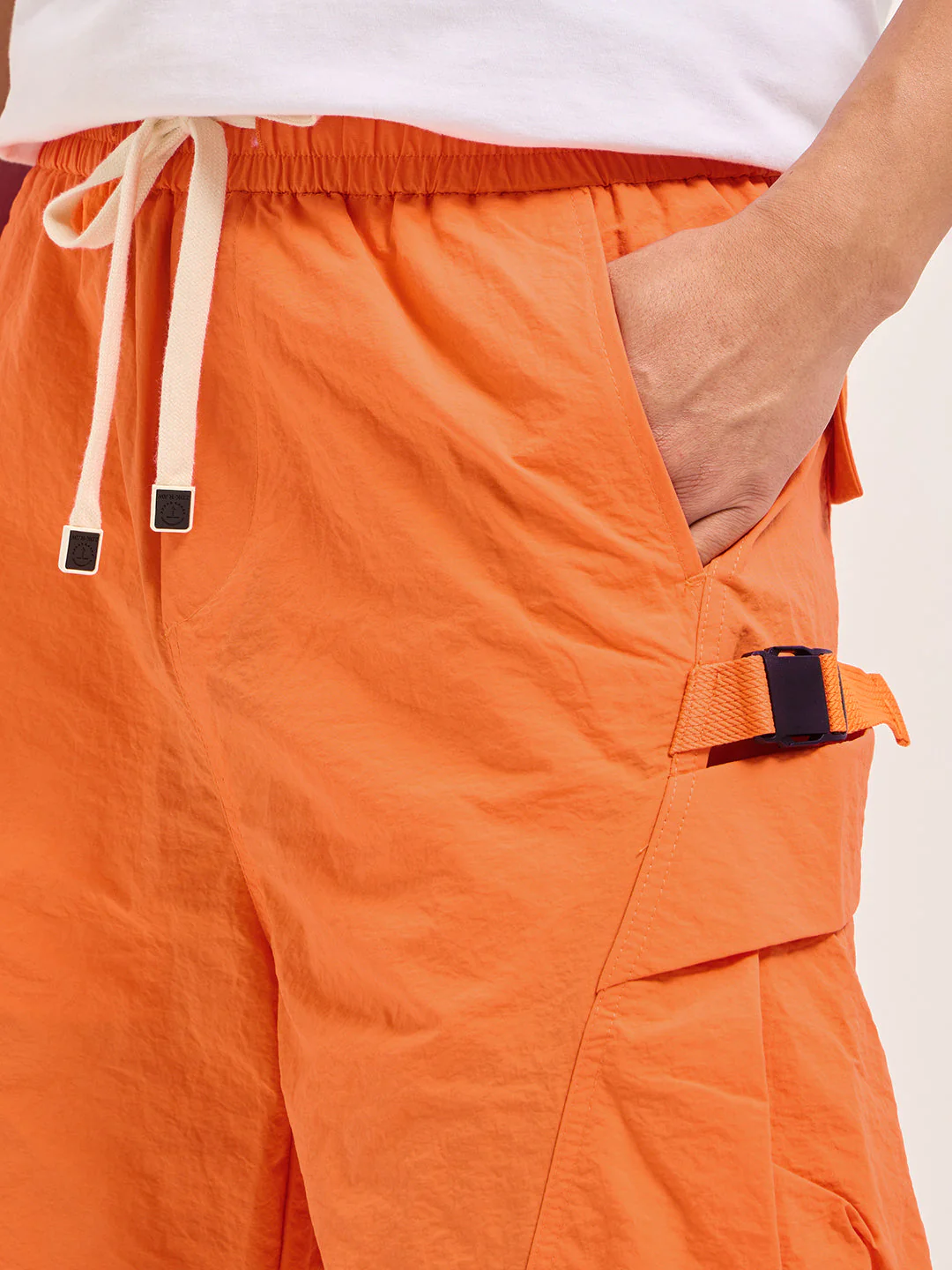 Men Orange Polyester Regular Fit Knee-Length Utility Cargo Shorts - Image 5