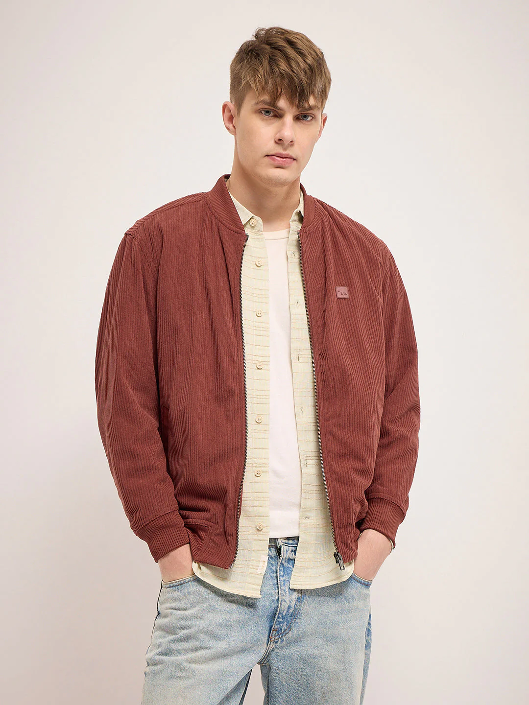 Men Orange Regular Fit Casual Jacket