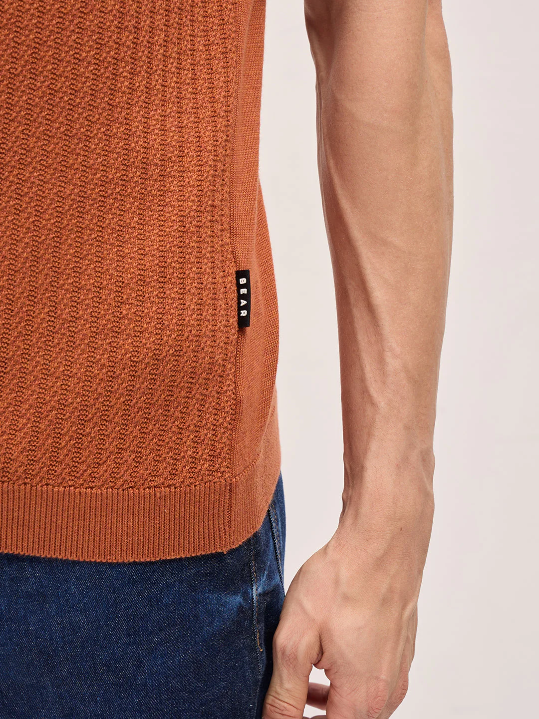 Men Orange Ribbed Texture Design Slim Fit Polo - Image 6