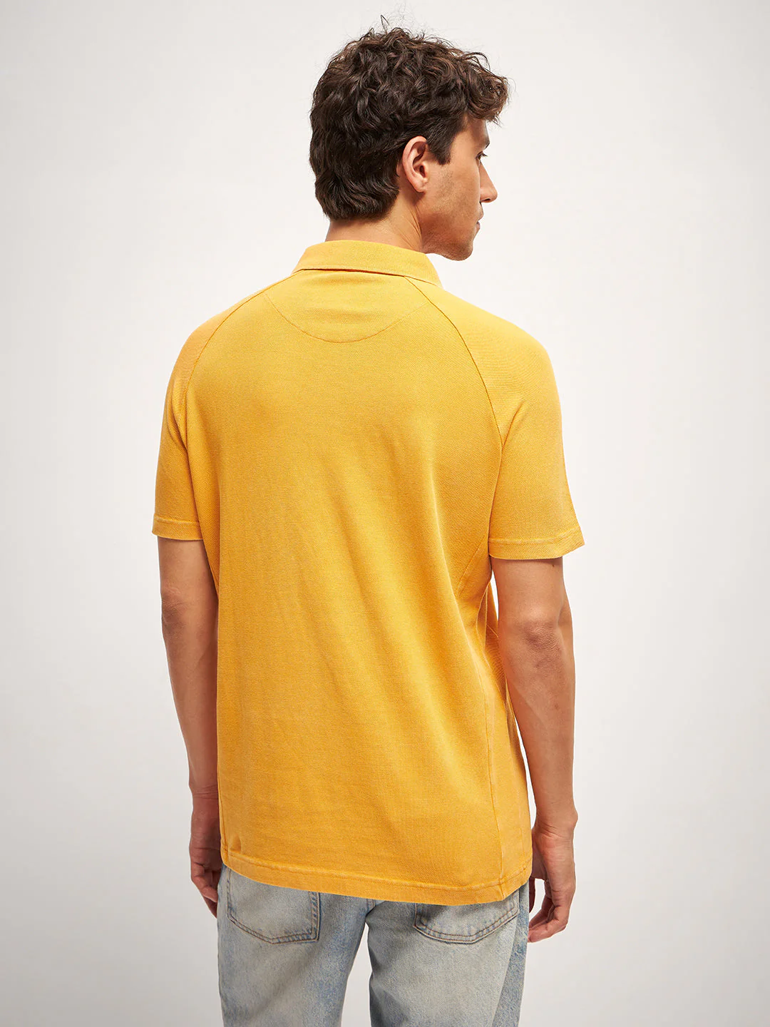 Men Orange Self Design Regular Fit Polo Collar T-shirt - Image 2