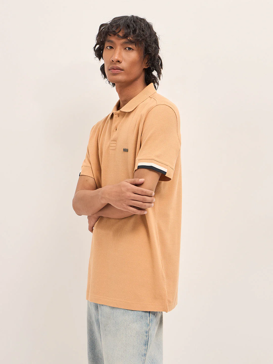 Men Orange Slim Fit Polo - Image 3