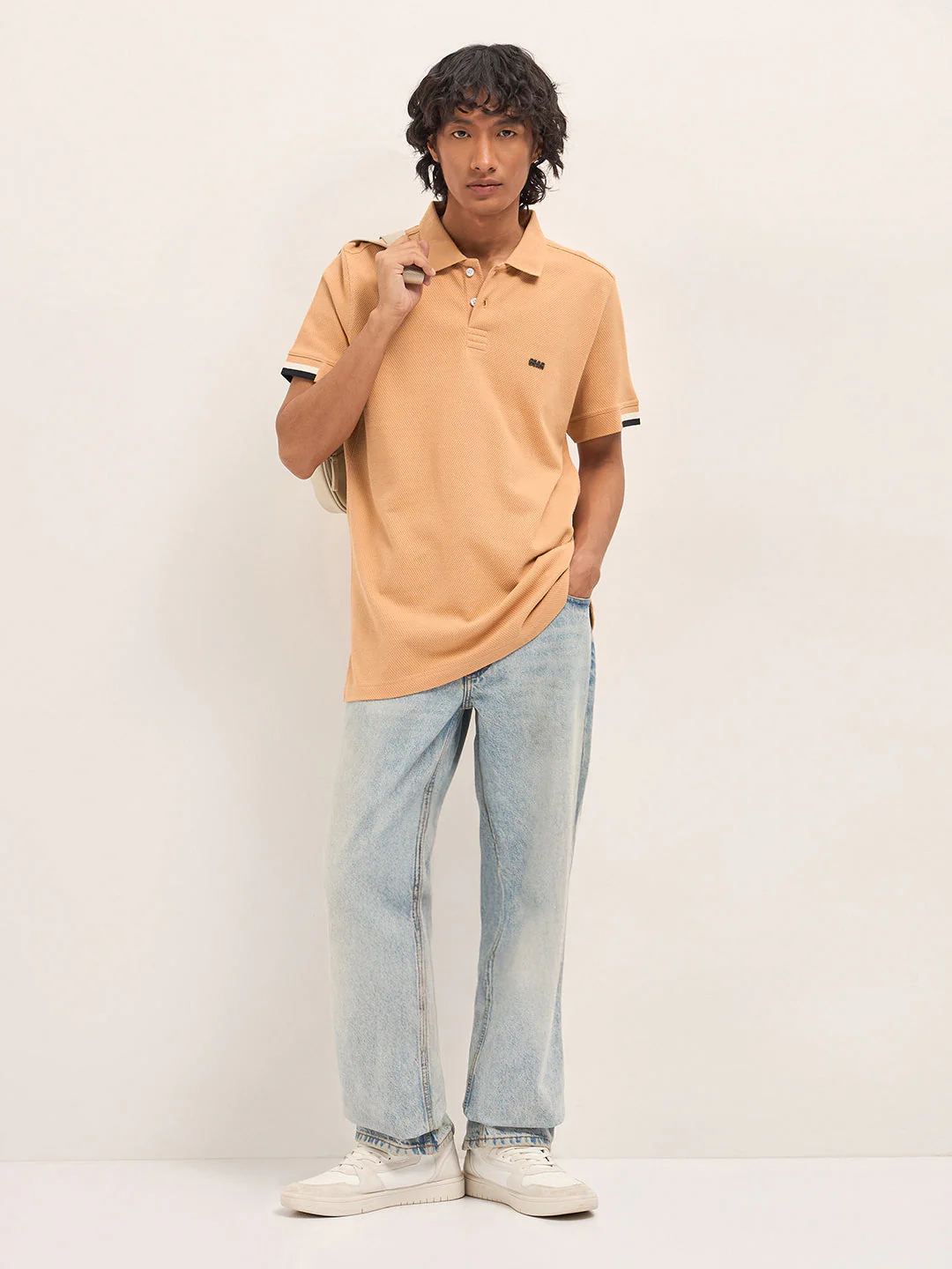 Men Orange Slim Fit Polo - Image 4