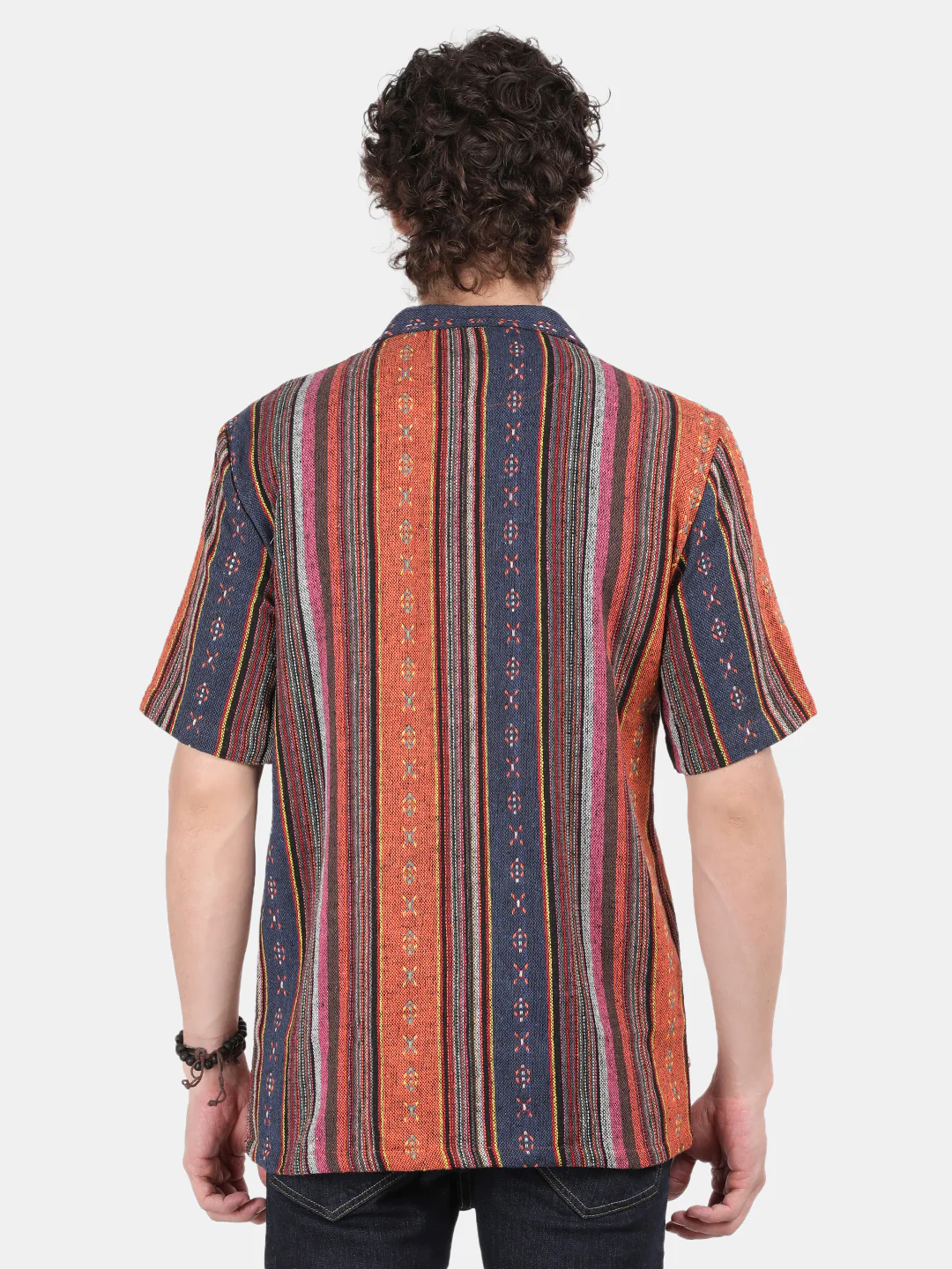 Men Orange Slim Fit Spread Collar Half Sleeve Casual Shirt - Image 2