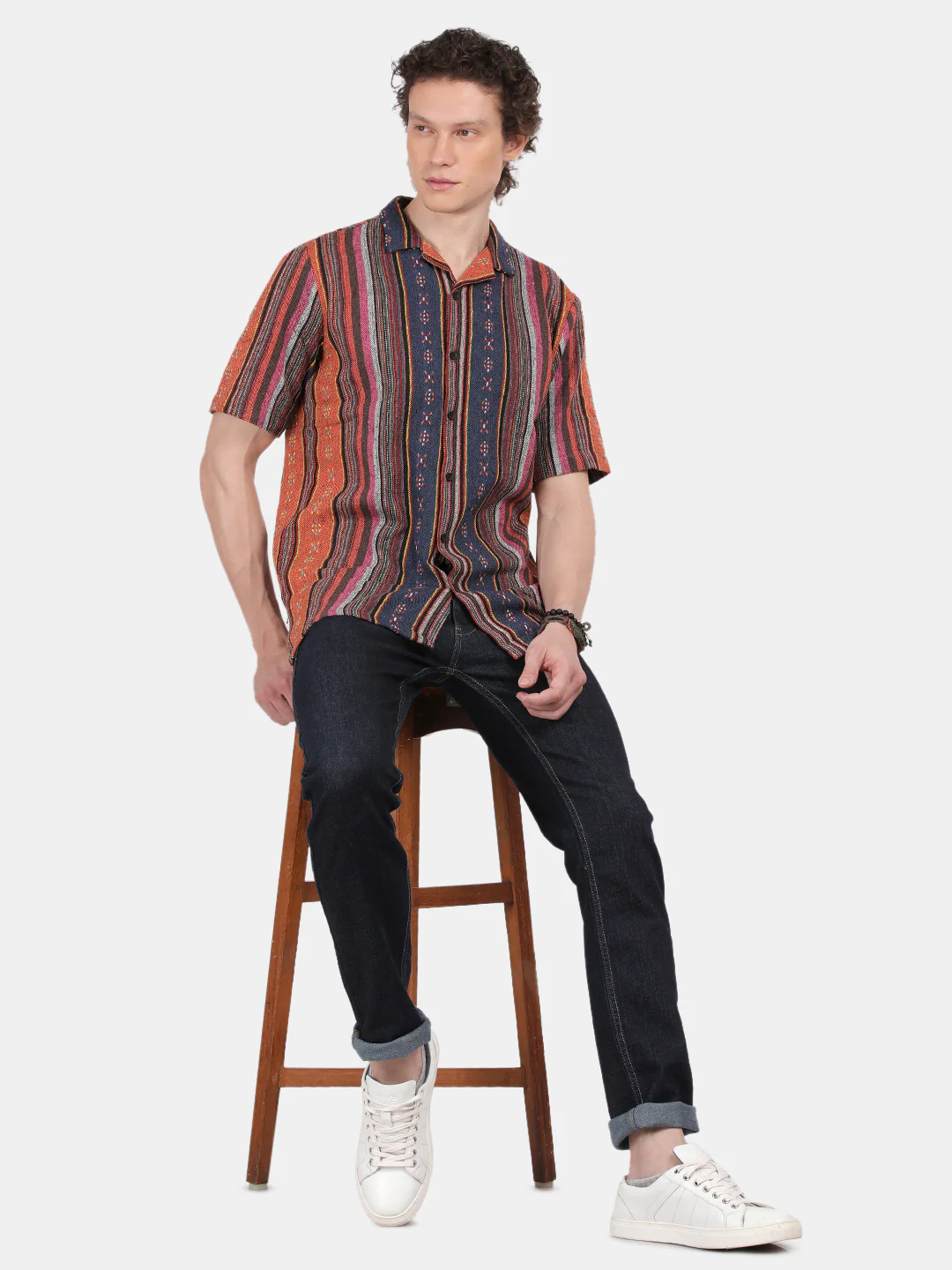 Men Orange Slim Fit Spread Collar Half Sleeve Casual Shirt - Image 3