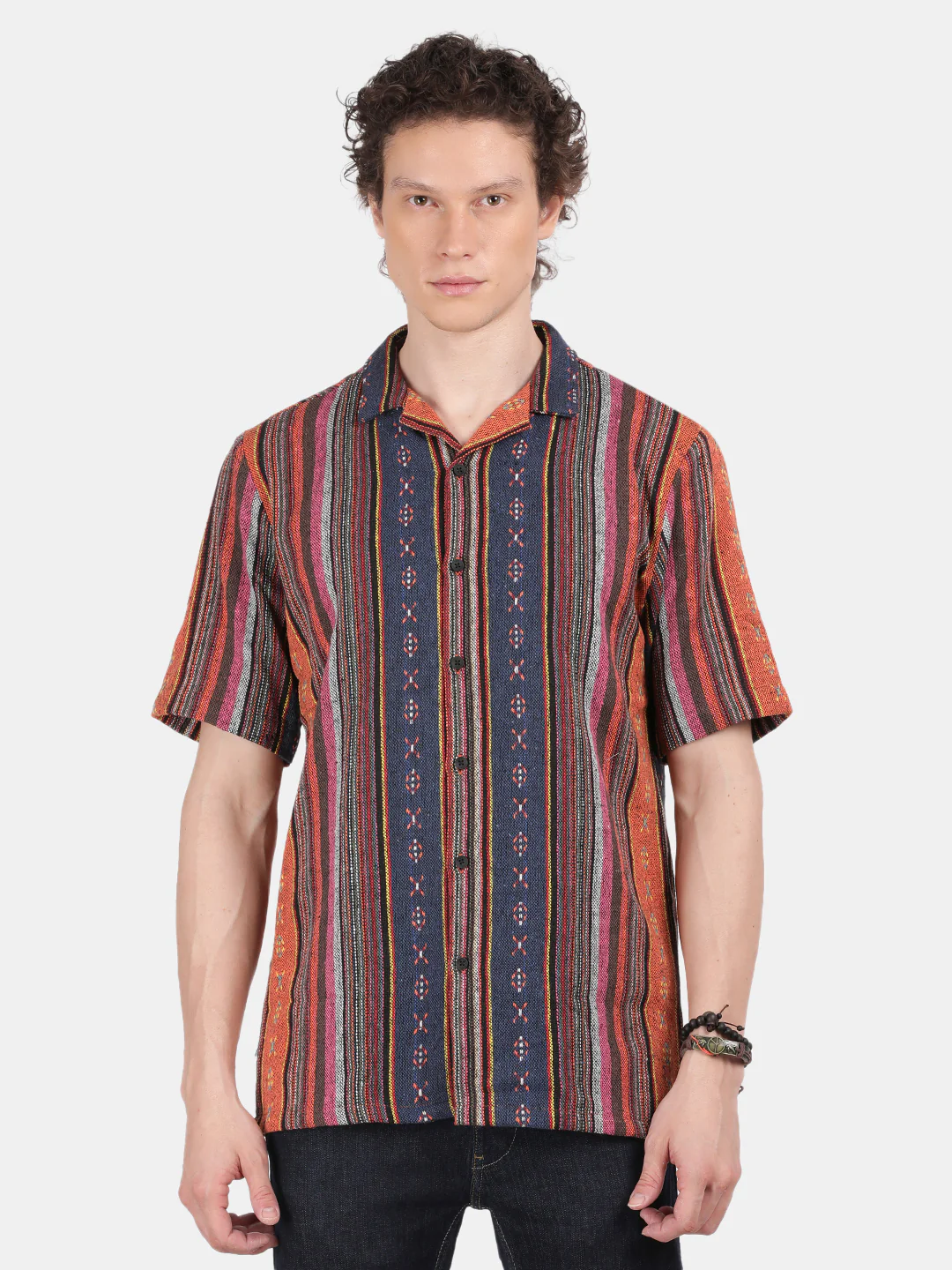 Men Orange Slim Fit Spread Collar Half Sleeve Casual Shirt - Image 4