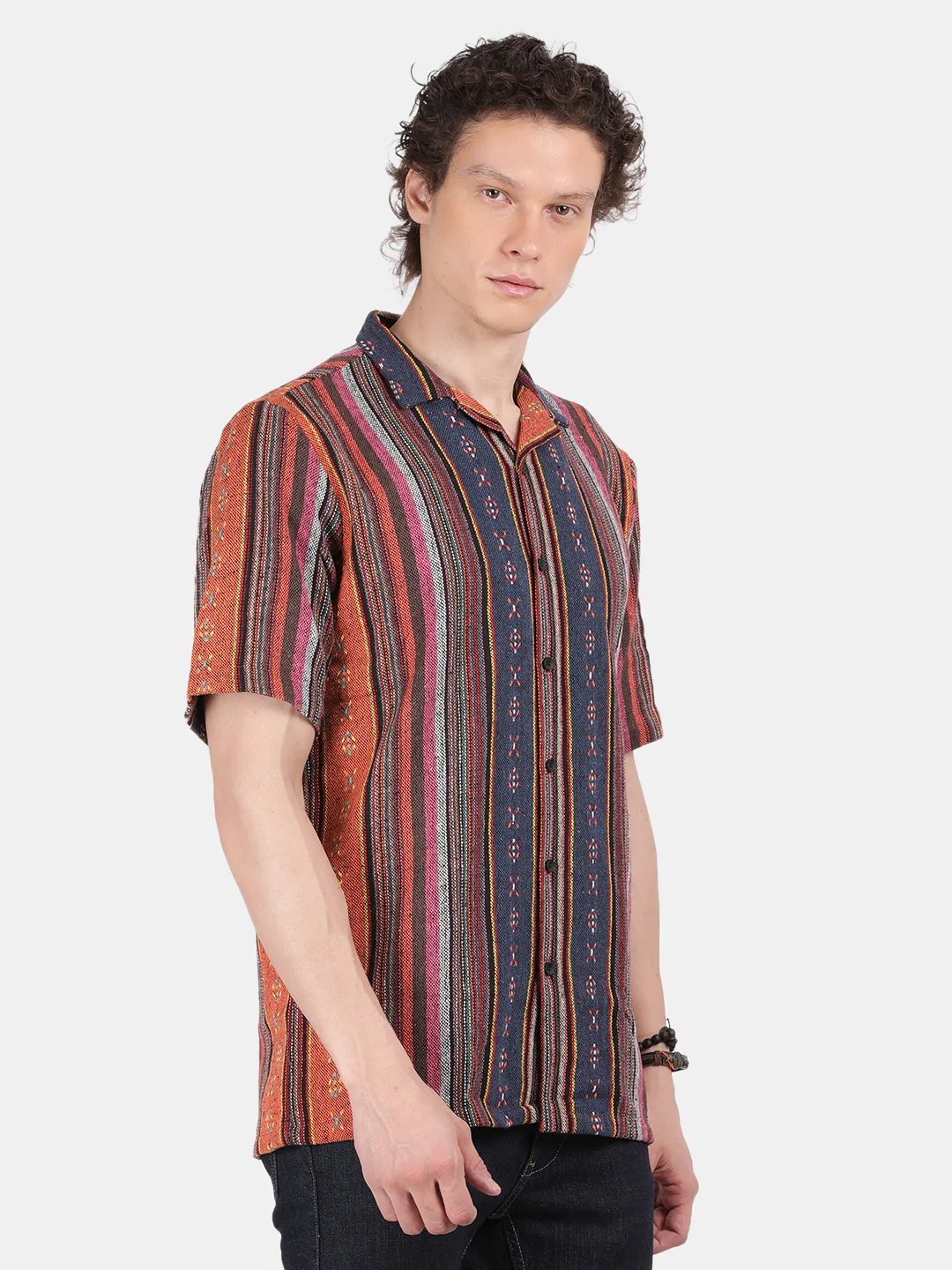 Men Orange Slim Fit Spread Collar Half Sleeve Casual Shirt - Image 5