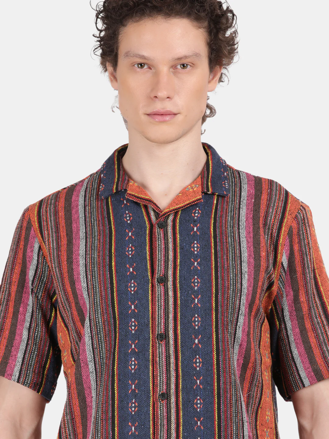 Men Orange Slim Fit Spread Collar Half Sleeve Casual Shirt - Image 6