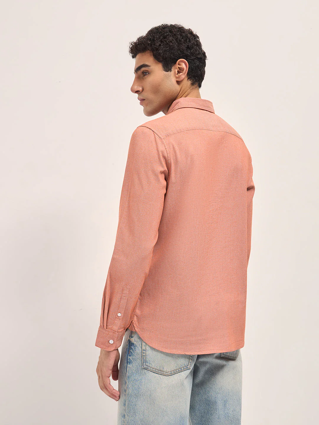 Men Orange Solid Cotton Blend Slim Fit Casual Shirt - Image 2