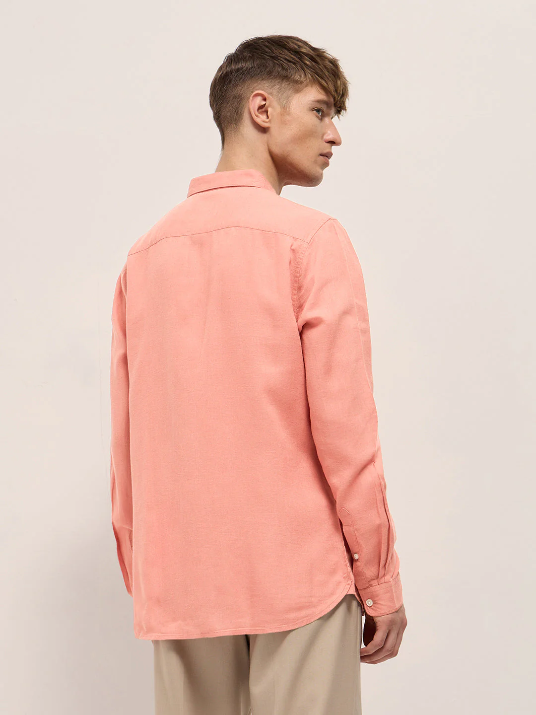 Men Orange Solid Lyocell Slim Fit Casual Shirt - Image 2