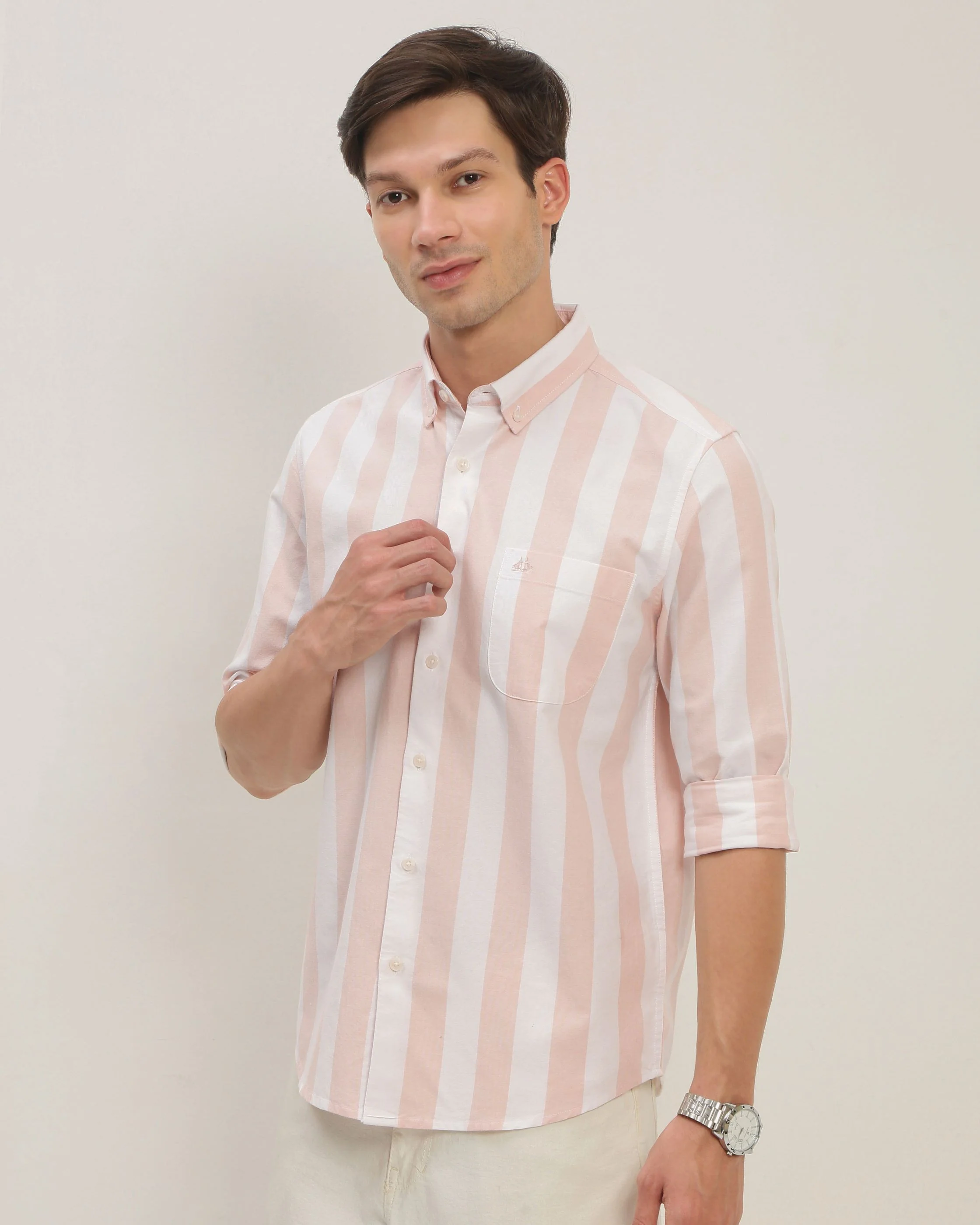 Men Orange Striped Shirt - Image 4