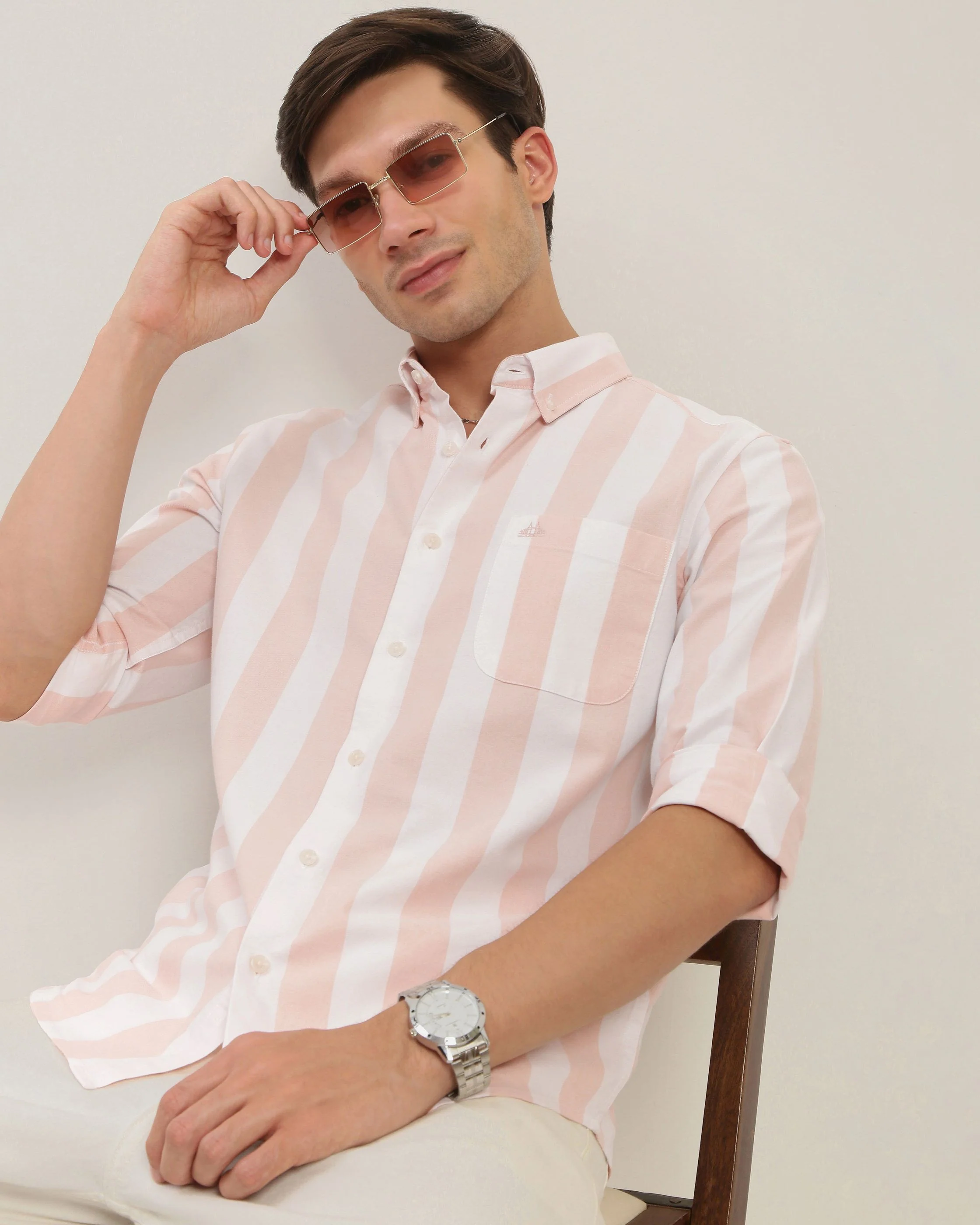 Men Orange Striped Shirt - Image 5
