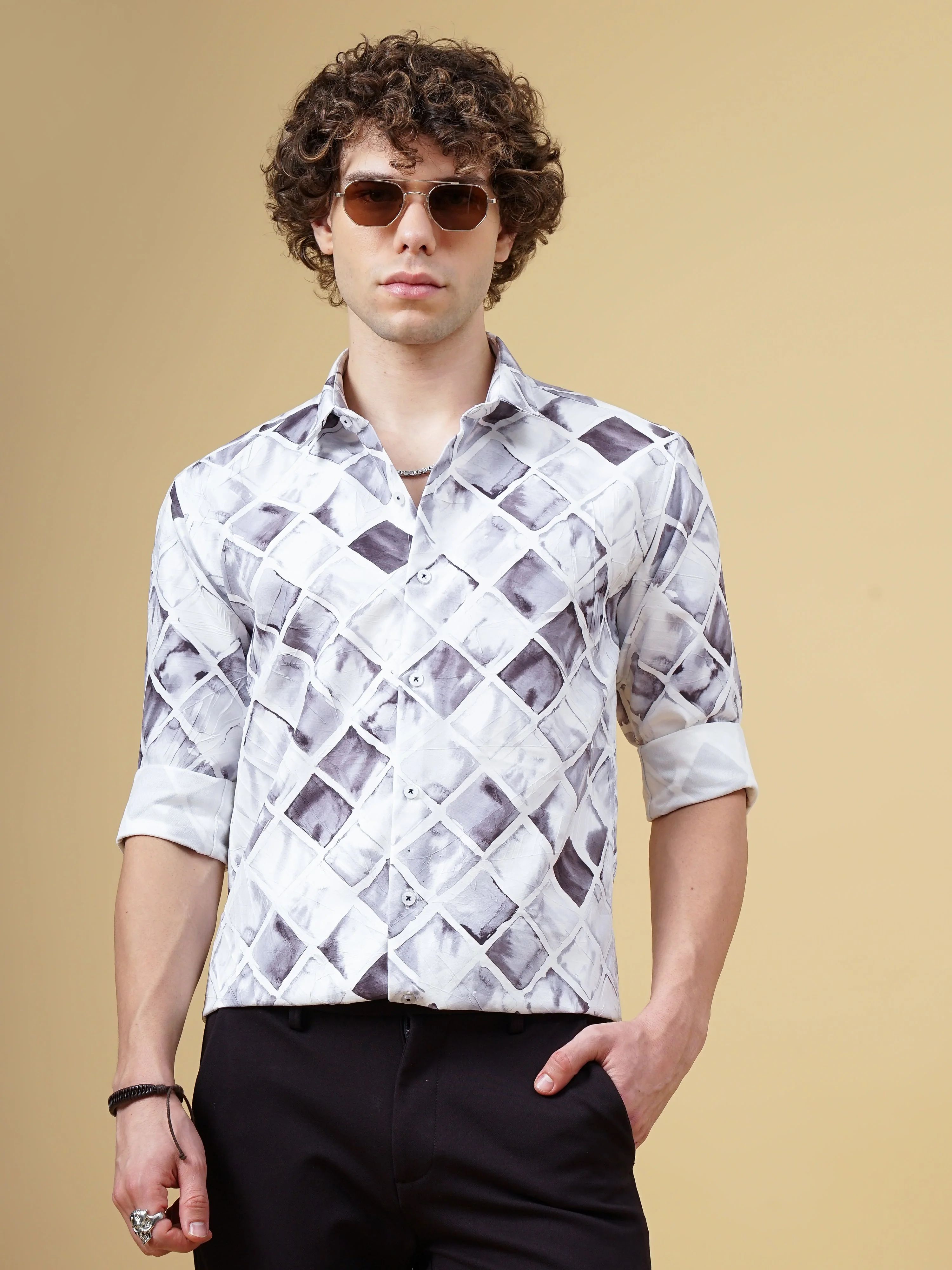 Men Osaka White Print Shirt - Image 2