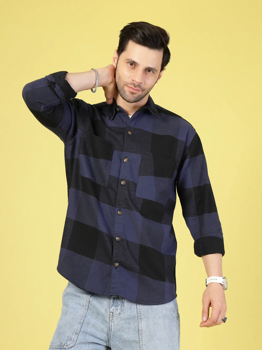 Men Oversized Checked Flannel Shacket - Image 3