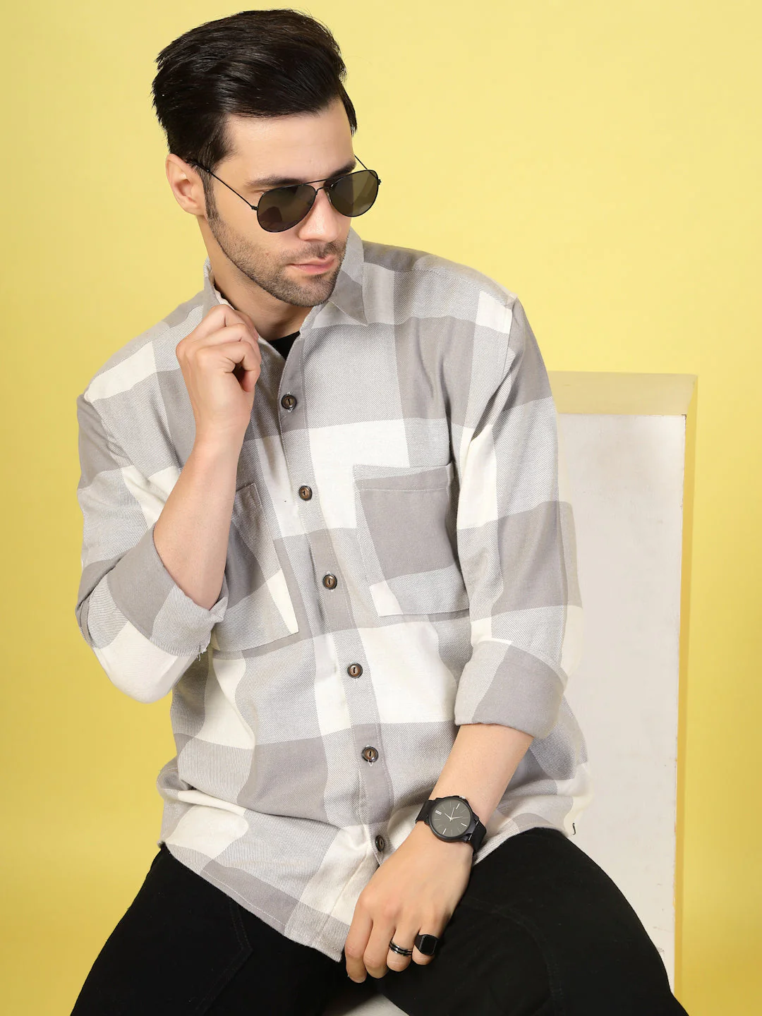 Men Oversized Checked Flannel Shacket - Image 2