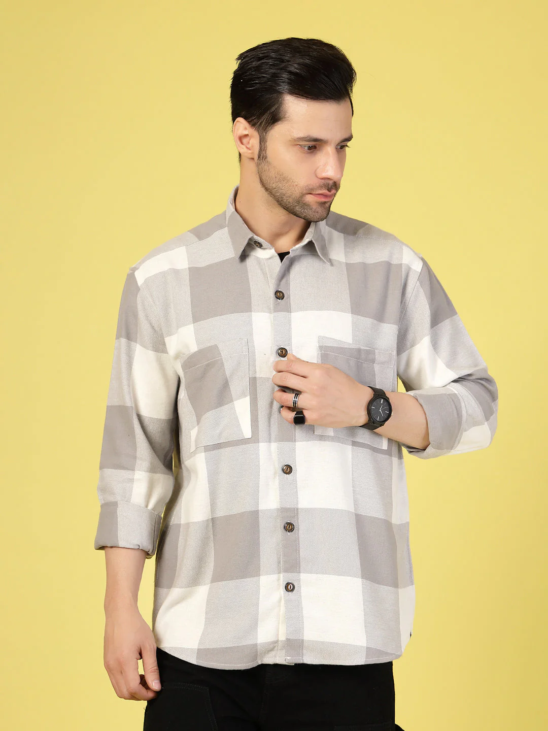 Men Oversized Checked Flannel Shacket - Image 3