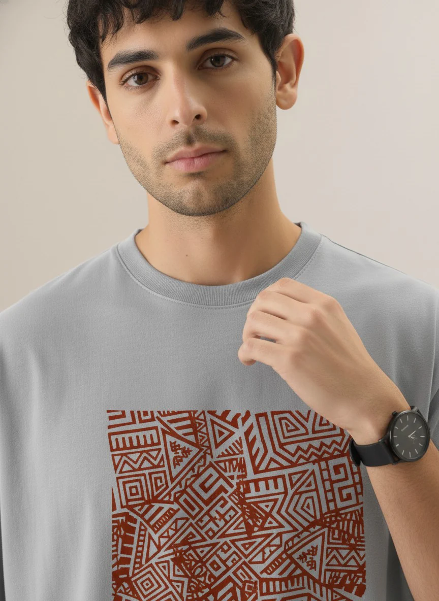 Men Oversized Cotton Tribal T-Shirt - Image 3