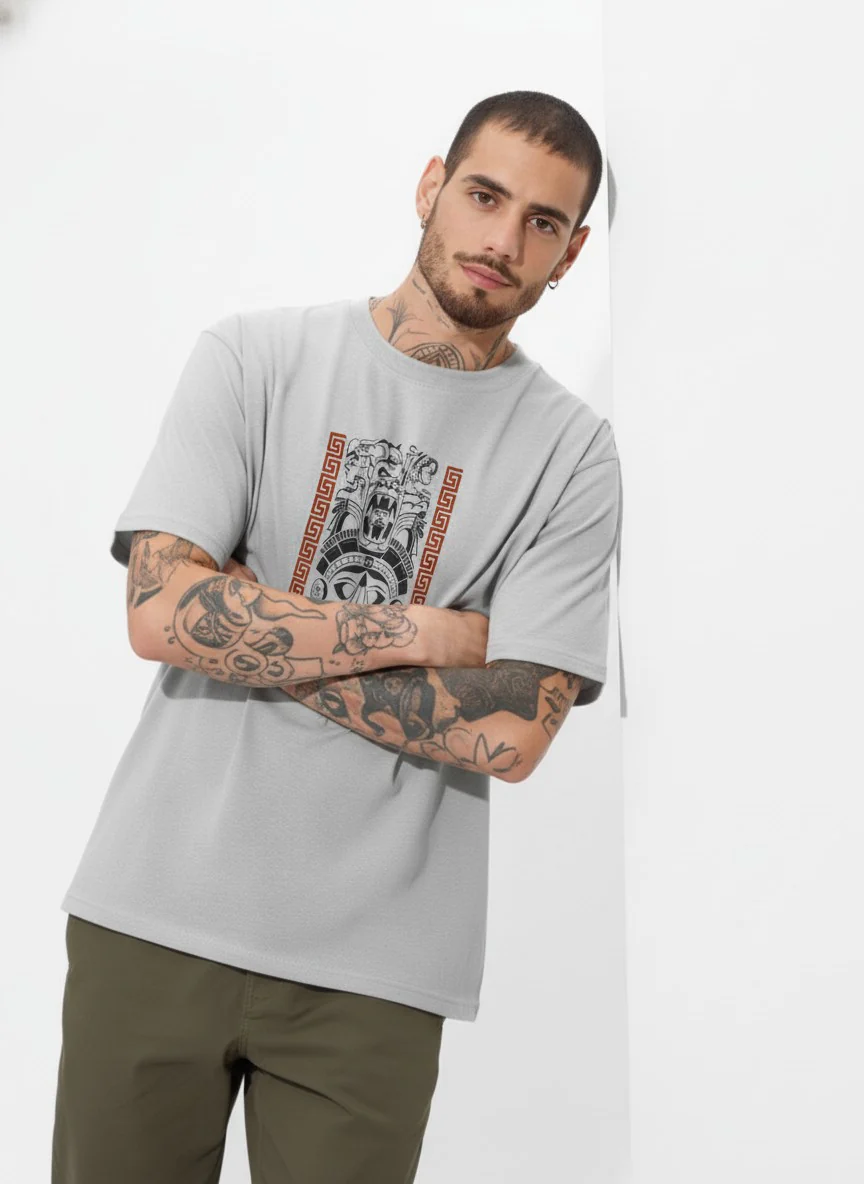 Men Oversized Cotton Tribal T-Shirt - Image 2