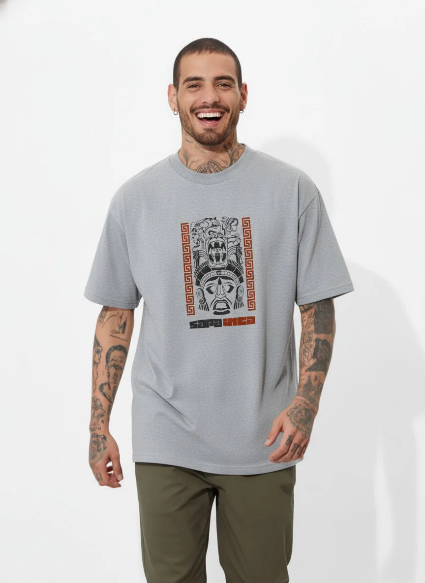 Men Oversized Cotton Tribal T-Shirt - Image 4