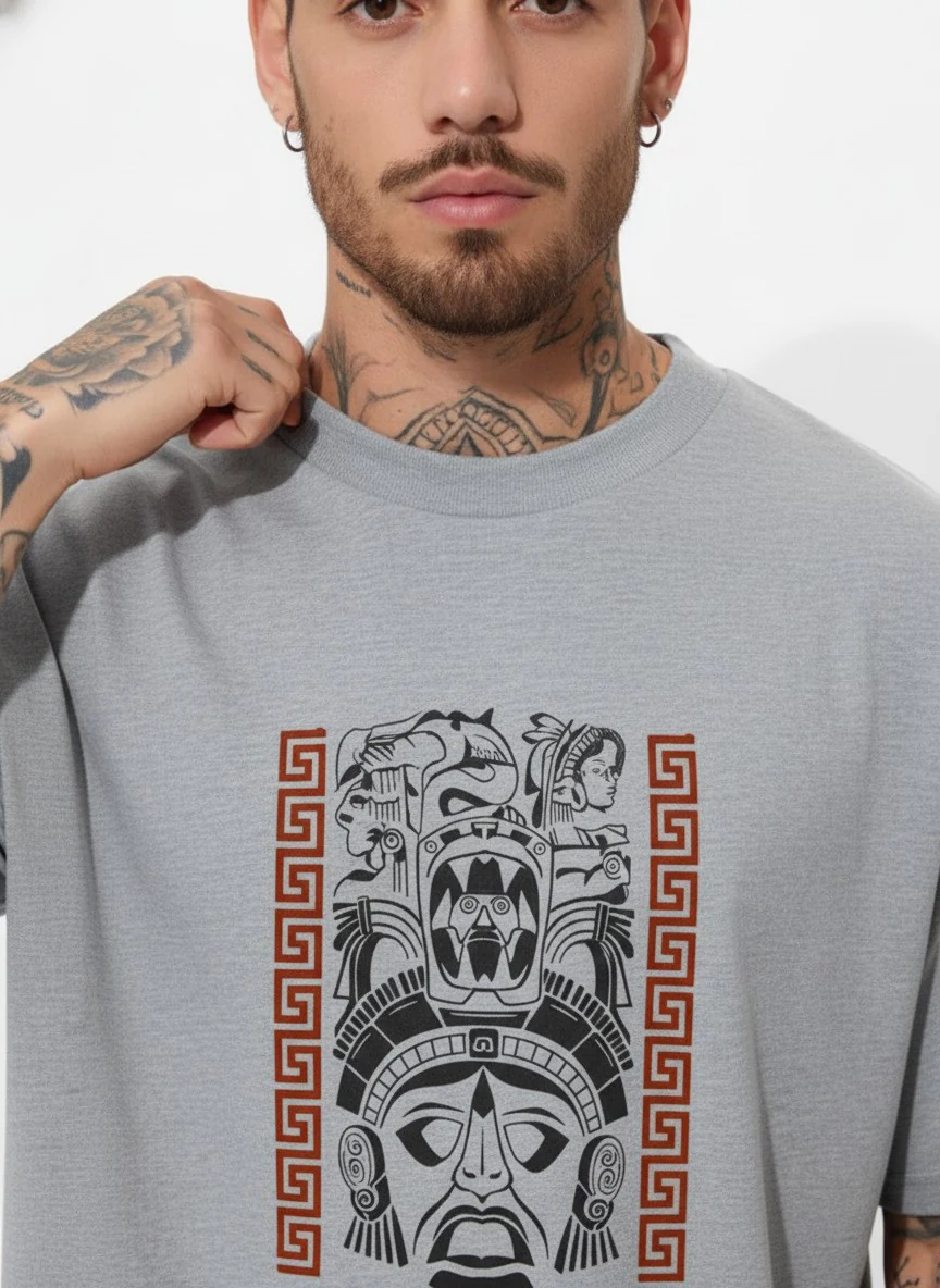Men Oversized Cotton Tribal T-Shirt - Image 7