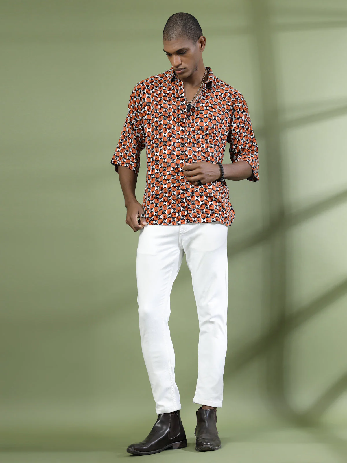Men Oversized Geometric Rayon Shirt