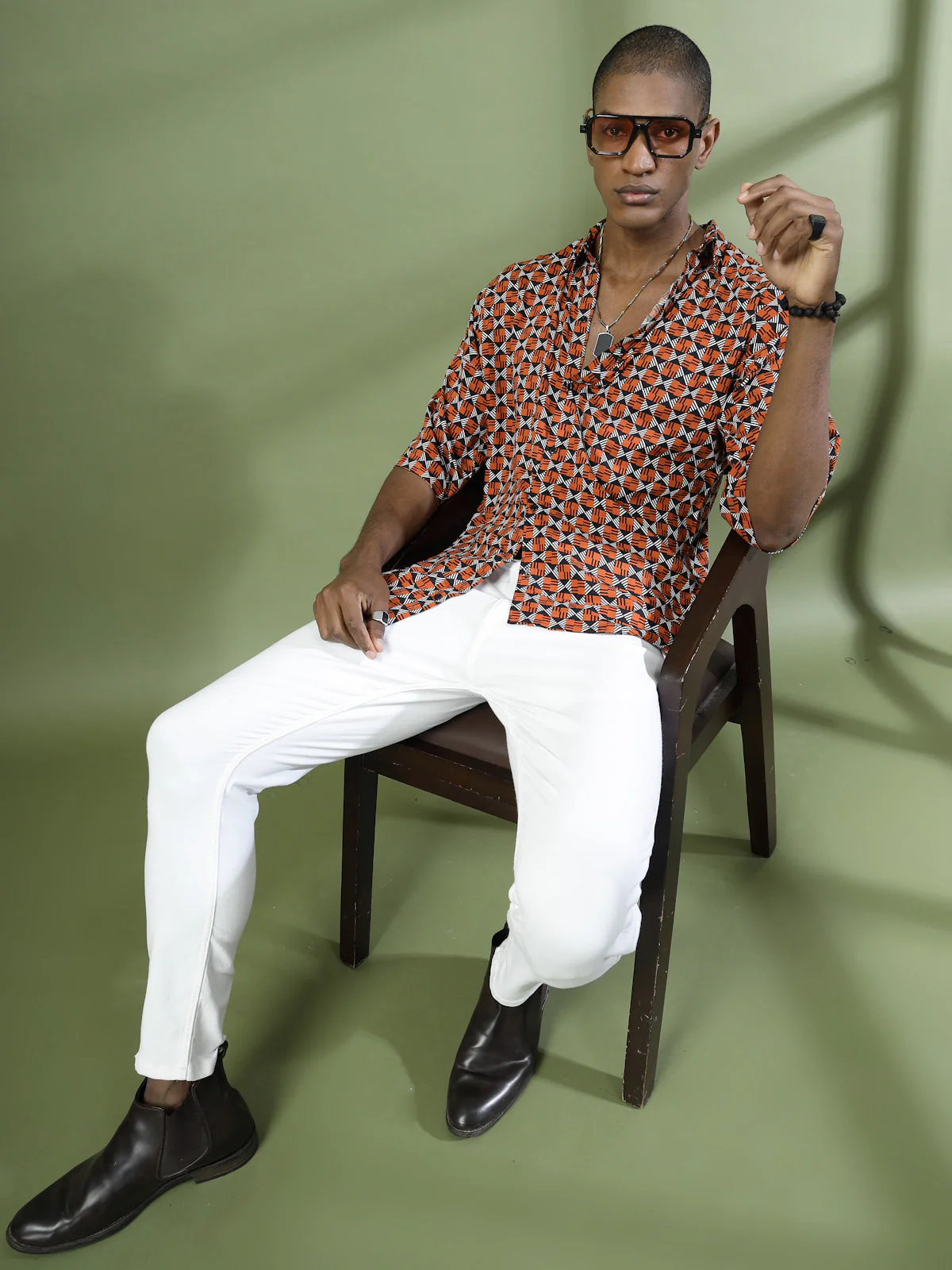 Men Oversized Geometric Rayon Shirt - Image 2