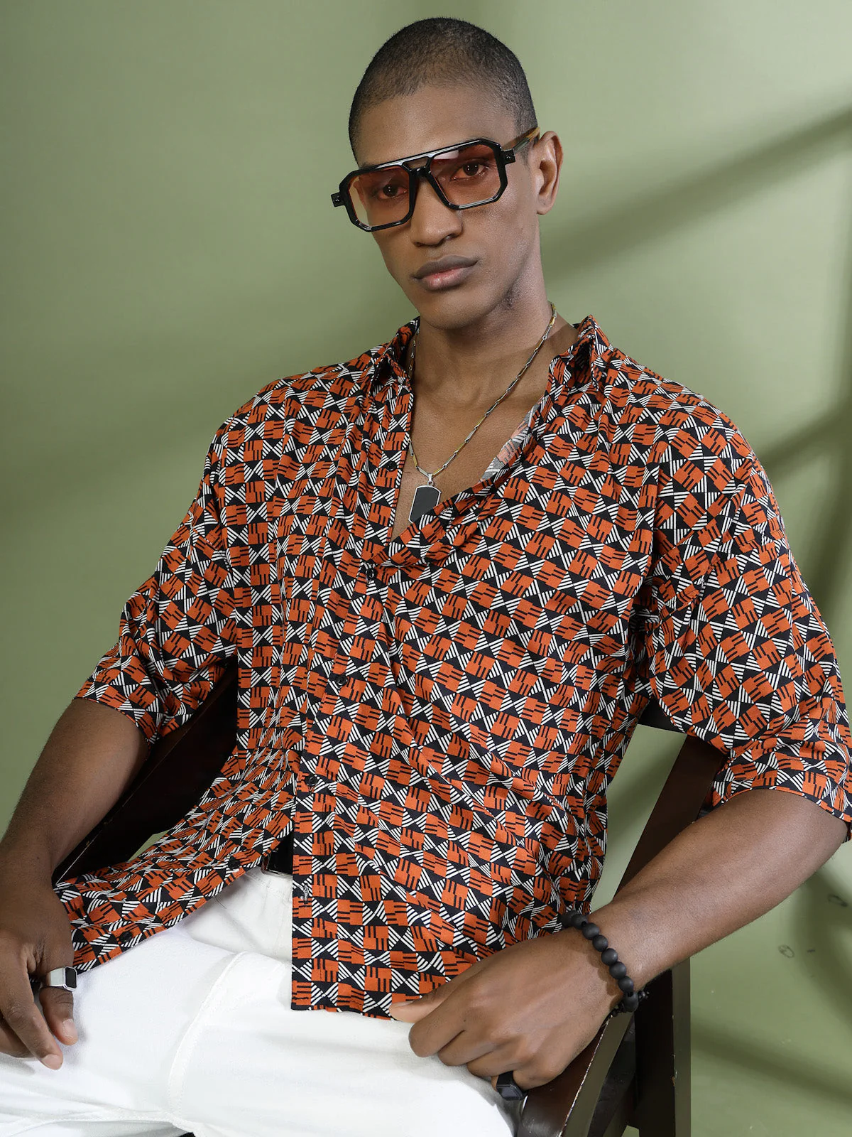 Men Oversized Geometric Rayon Shirt - Image 3
