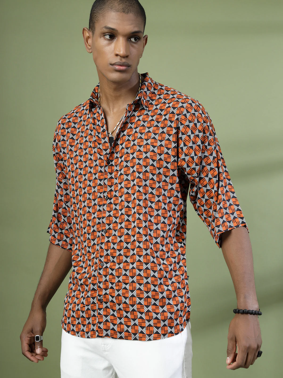 Men Oversized Geometric Rayon Shirt - Image 4