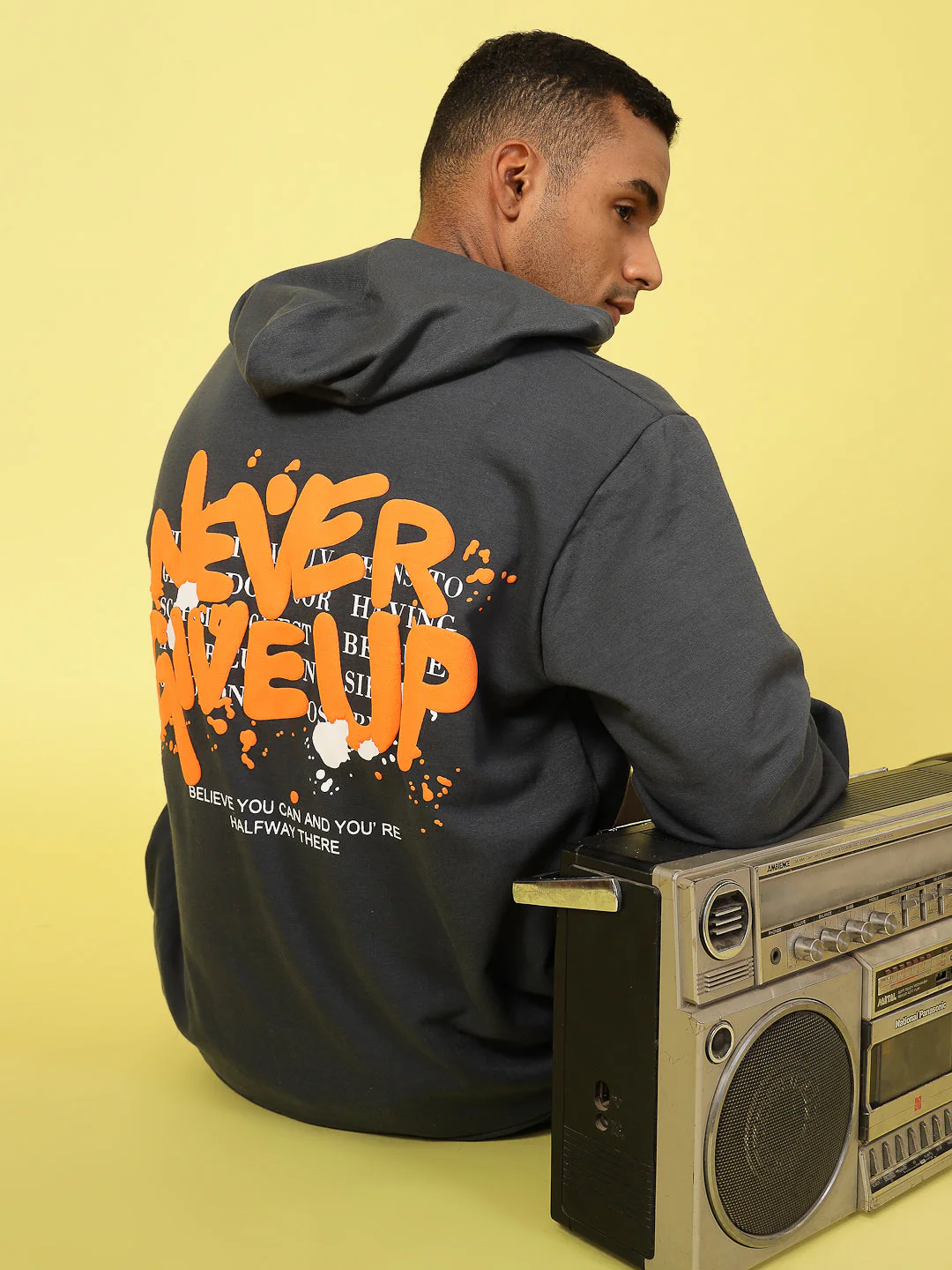 Men Oversized Hoodie with Bold Print Sweatshirt - Image 2