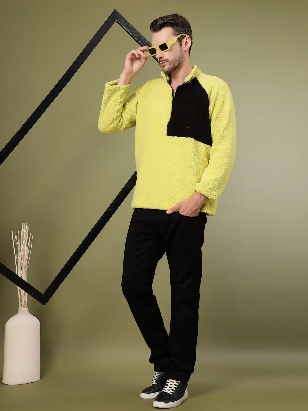 Men Oversized Sherpa Colorblocked Sweatshirt