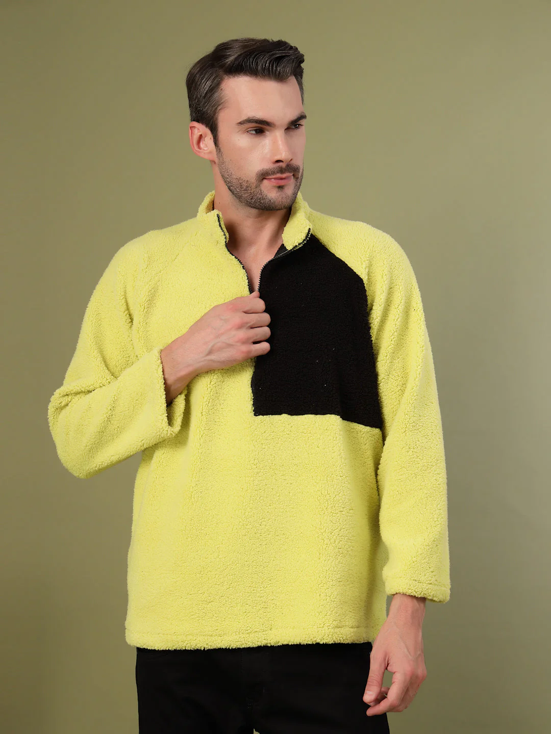 Men Oversized Sherpa Colorblocked Sweatshirt - Image 3