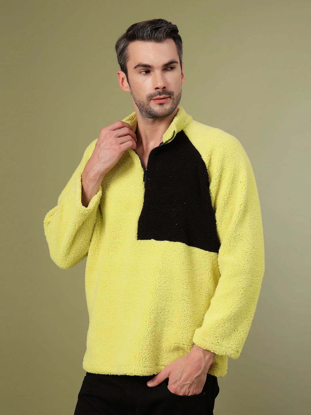 Men Oversized Sherpa Colorblocked Sweatshirt - Image 4