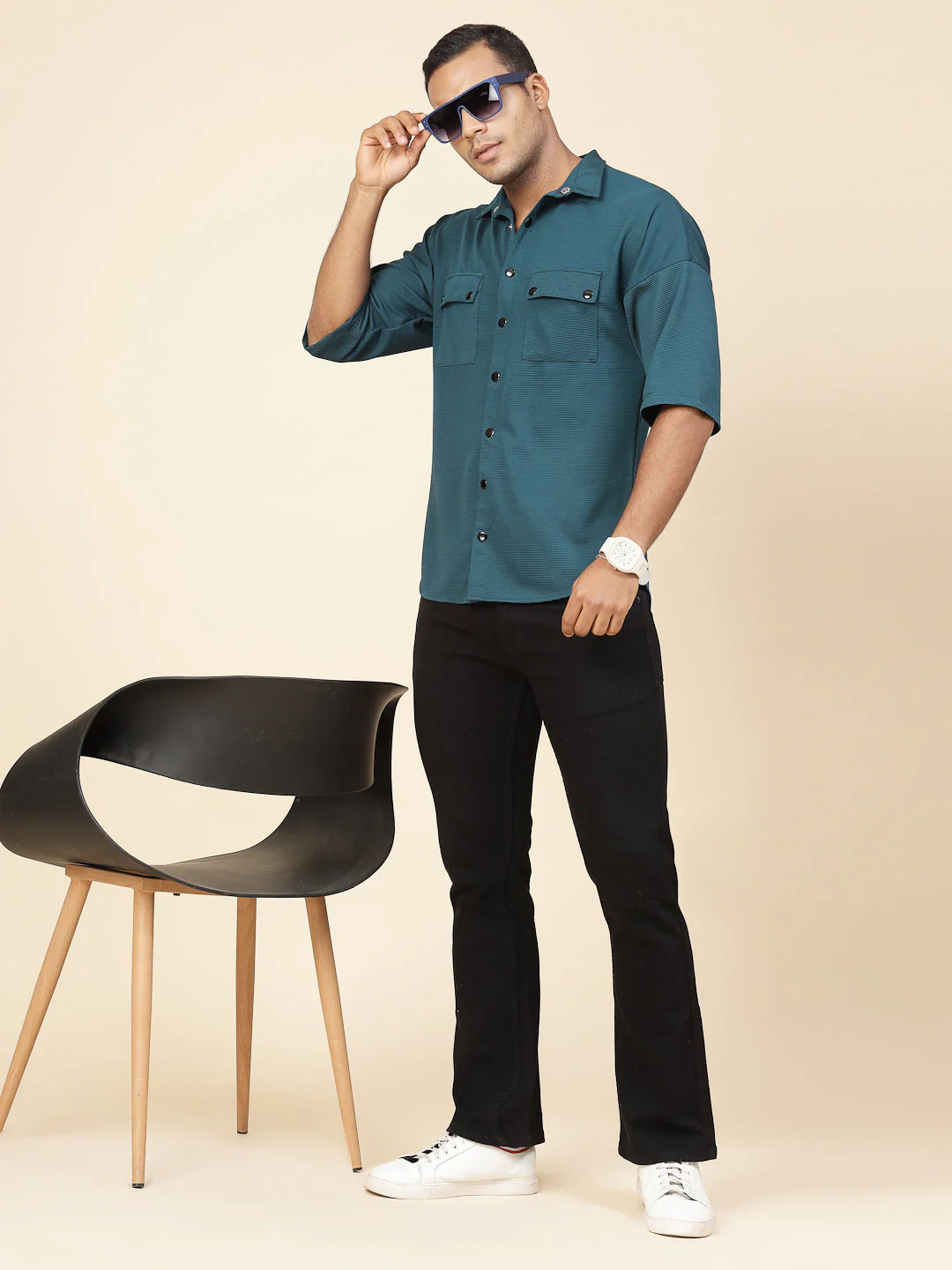 Men Oversized Utility Polyester Shirt - Image 3