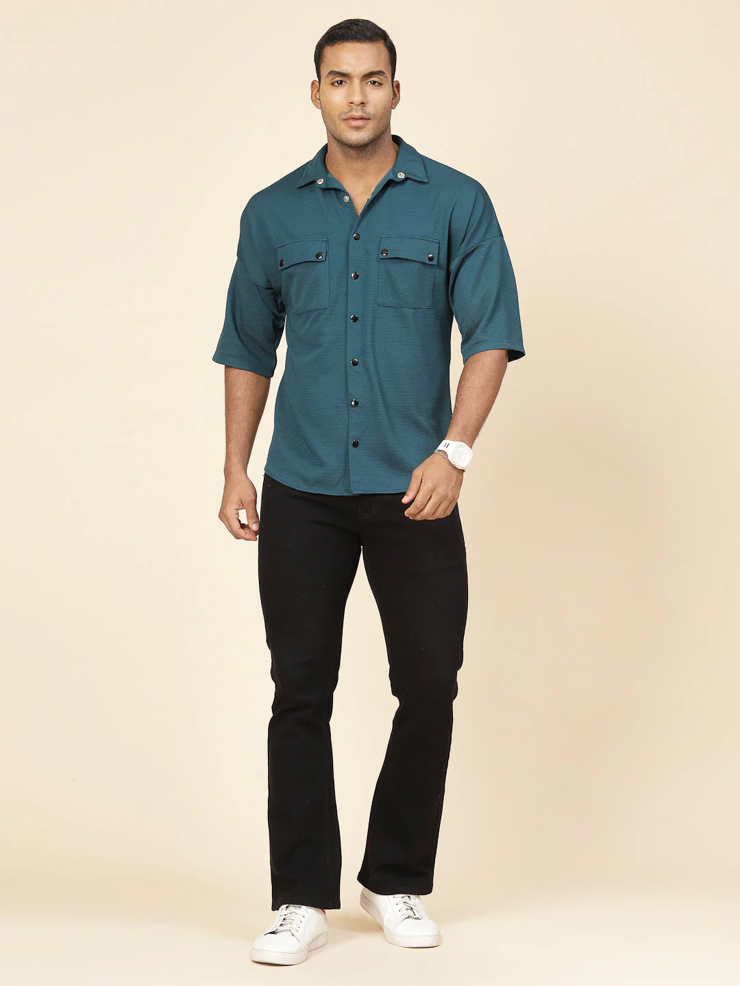 Men Oversized Utility Polyester Shirt - Image 4