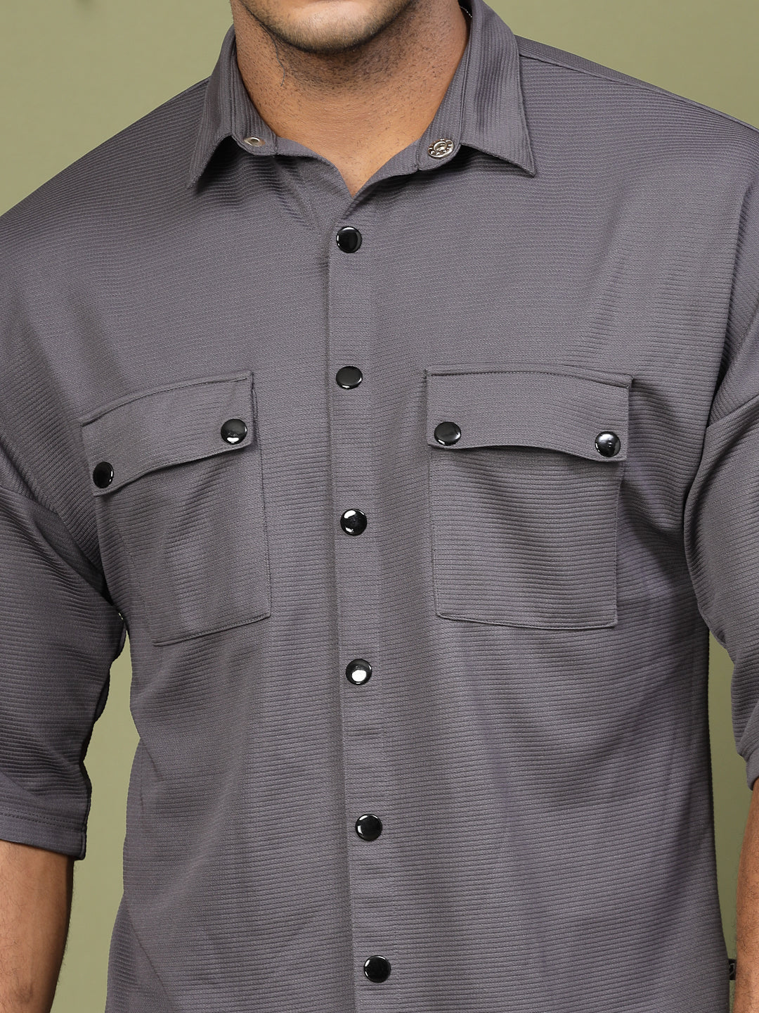 Men Oversized Utility Polyester Shirt - Image 4