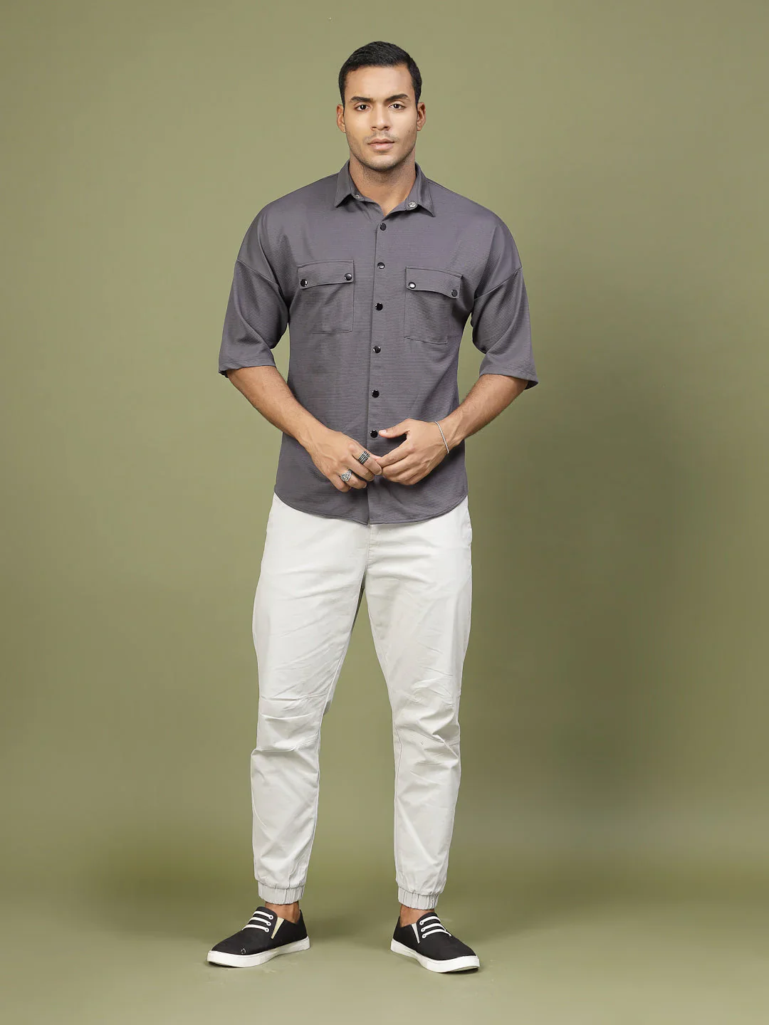 Men Oversized Utility Polyester Shirt - Image 4