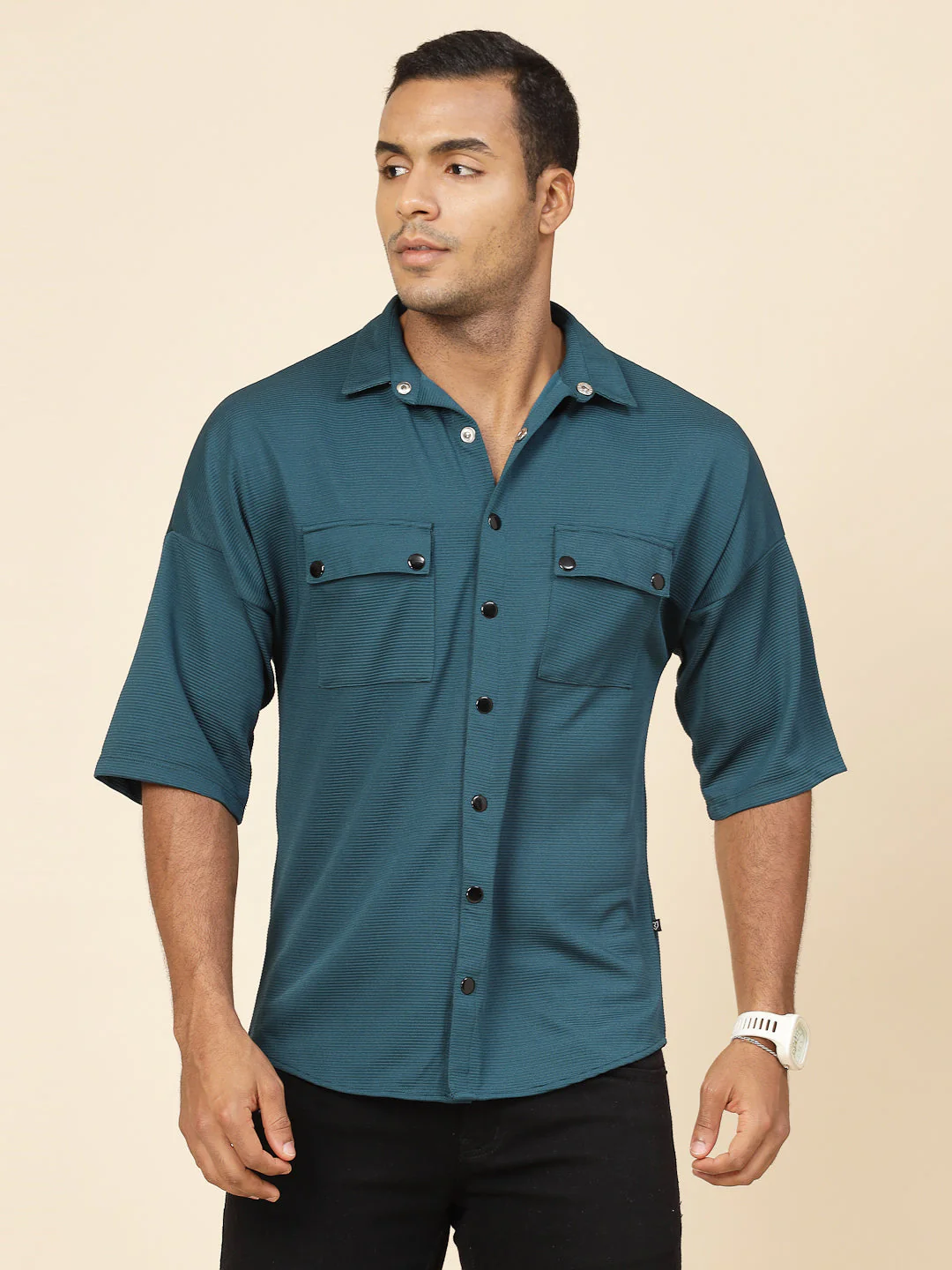 Men Oversized Utility Polyester Shirt - Image 2