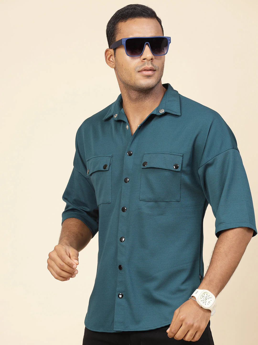 Men Oversized Utility Polyester Shirt - Image 3