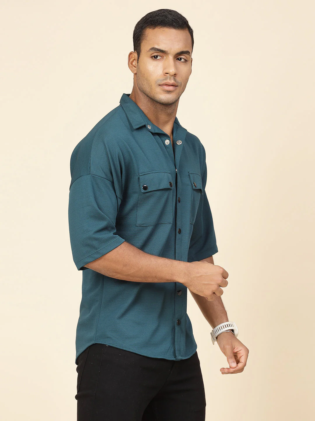 Men Oversized Utility Polyester Shirt - Image 4